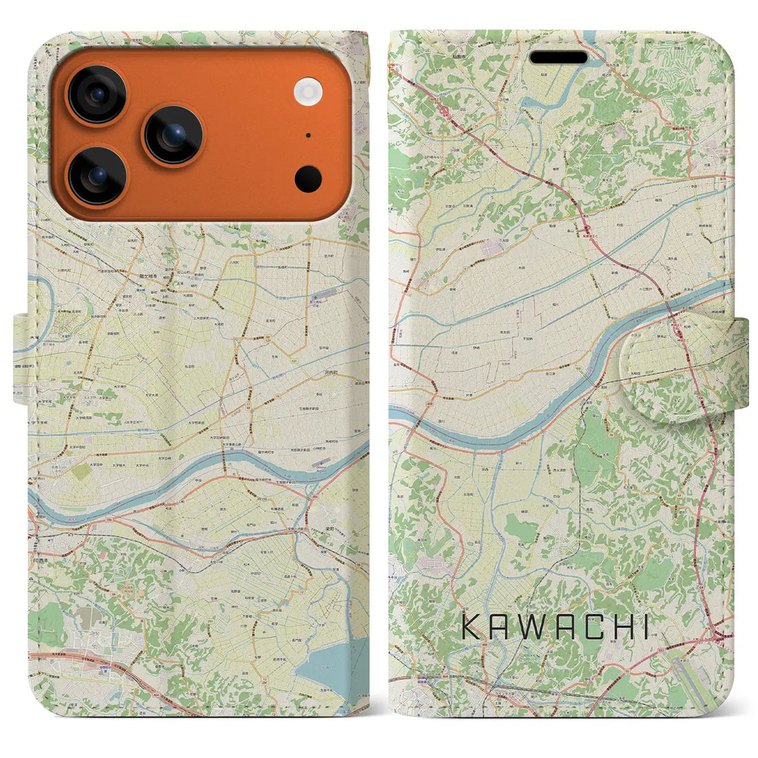 【河内(茨城県)】地図柄iPhoneケース(手帳タイプ)ナチュラル・iPhone 17 Pro Max 用