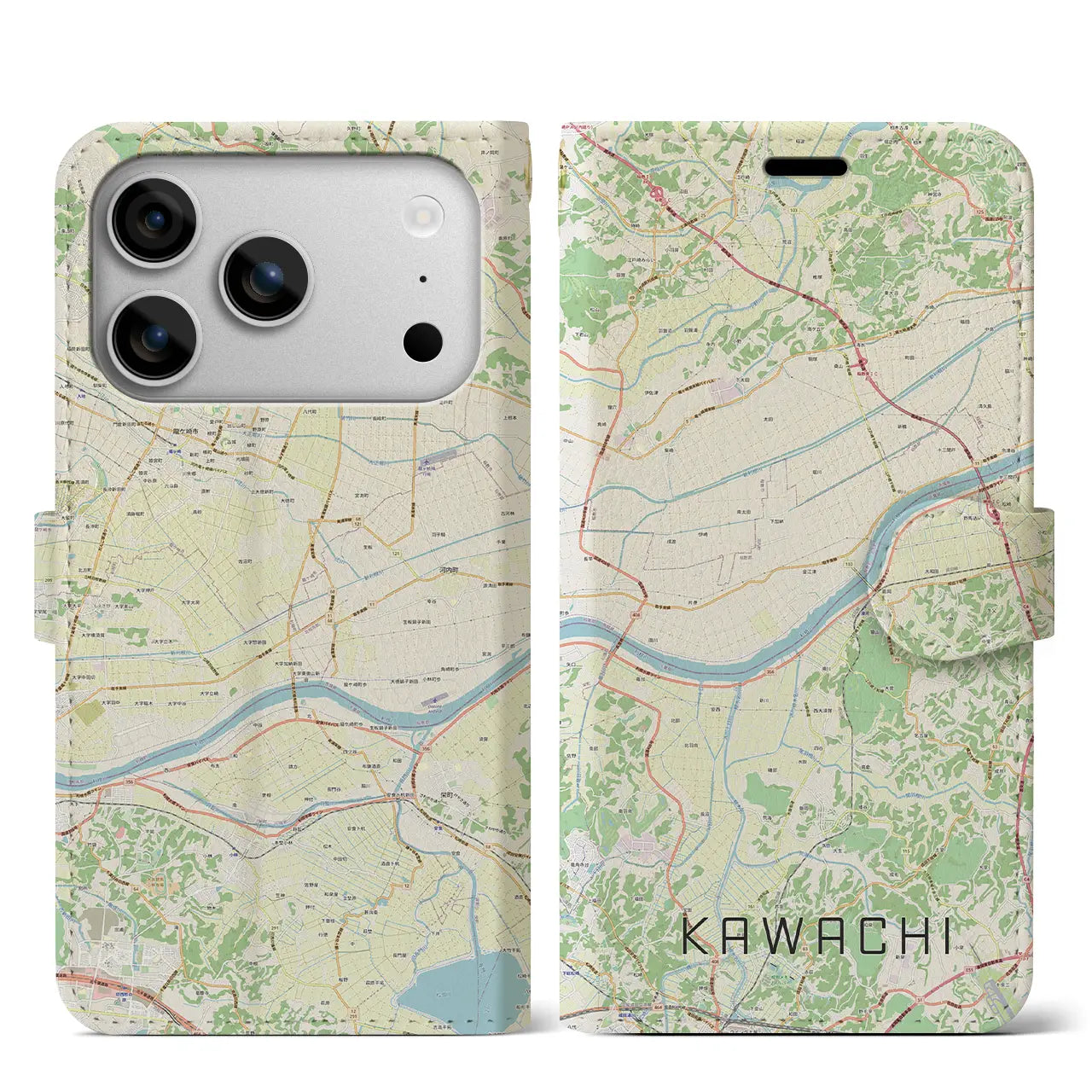 【河内(茨城県)】地図柄iPhoneケース(手帳タイプ)モノトーン・iPhone 17 Pro Max 用