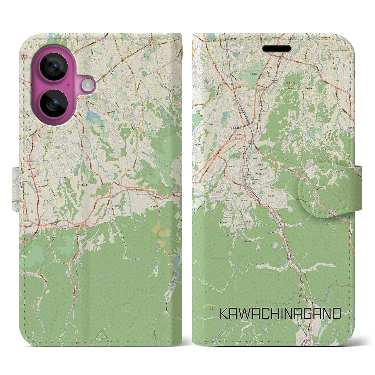 【河内長野(大阪府)】地図柄iPhoneケース(手帳タイプ)ナチュラル・iPhone 16 Pro 用