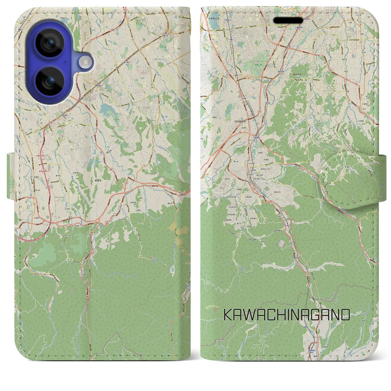 【河内長野(大阪府)】地図柄iPhoneケース(手帳タイプ)ナチュラル・iPhone 16 Pro Max 用