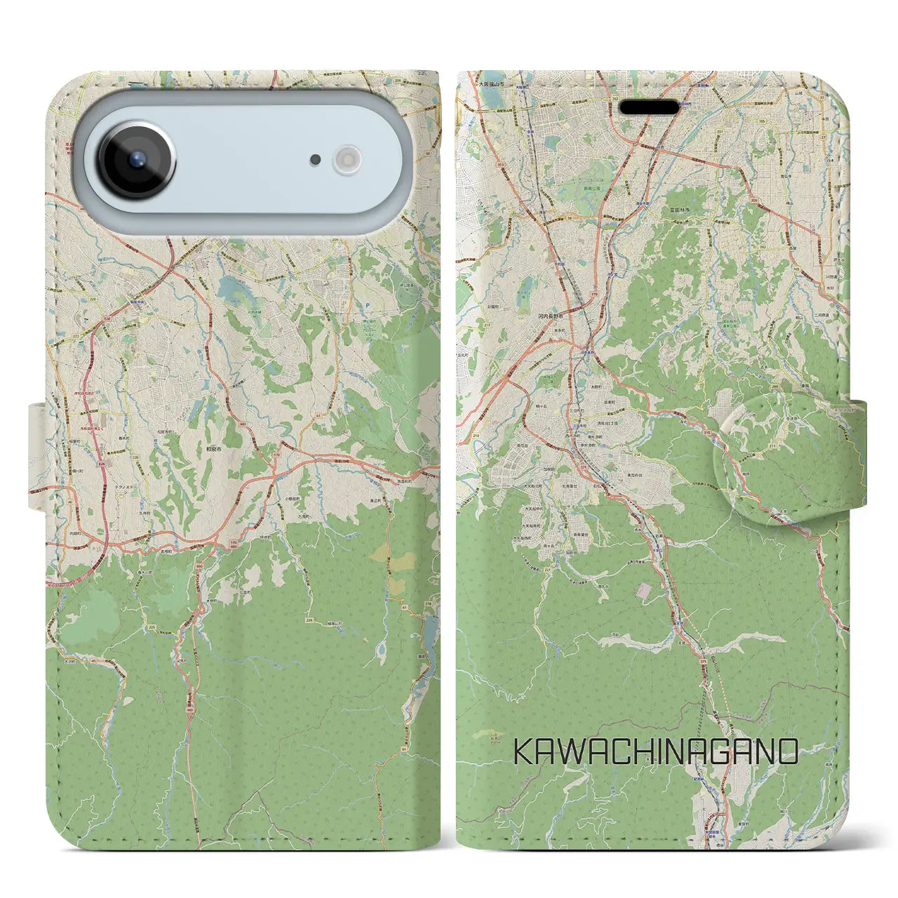 【河内長野(大阪府)】地図柄iPhoneケース(手帳タイプ)モノトーン・iPhone 17 Pro Max 用