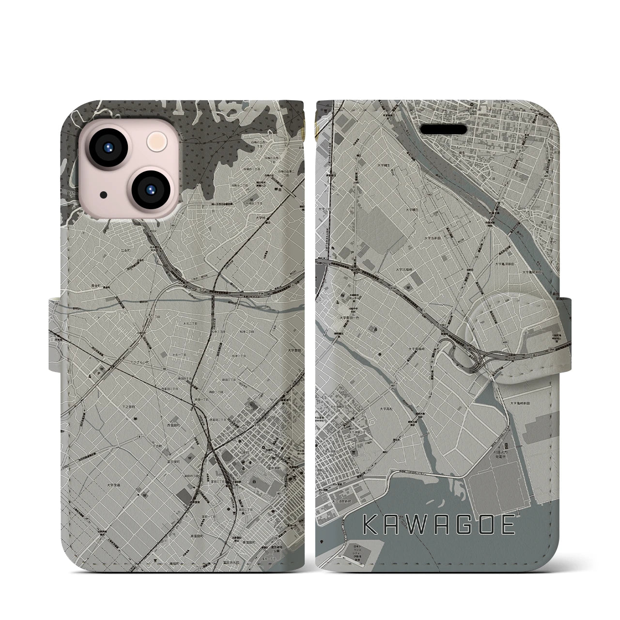 【川越(三重県)】地図柄iPhoneケース(手帳タイプ)