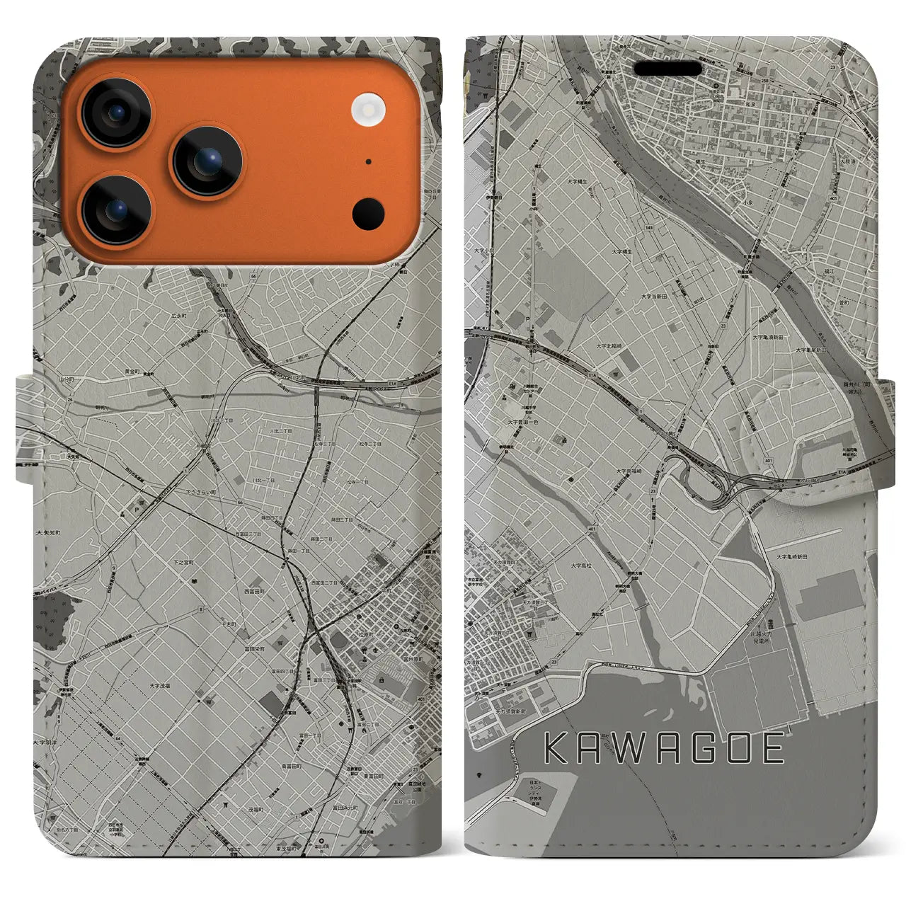 【川越(三重県)】地図柄iPhoneケース(手帳タイプ)