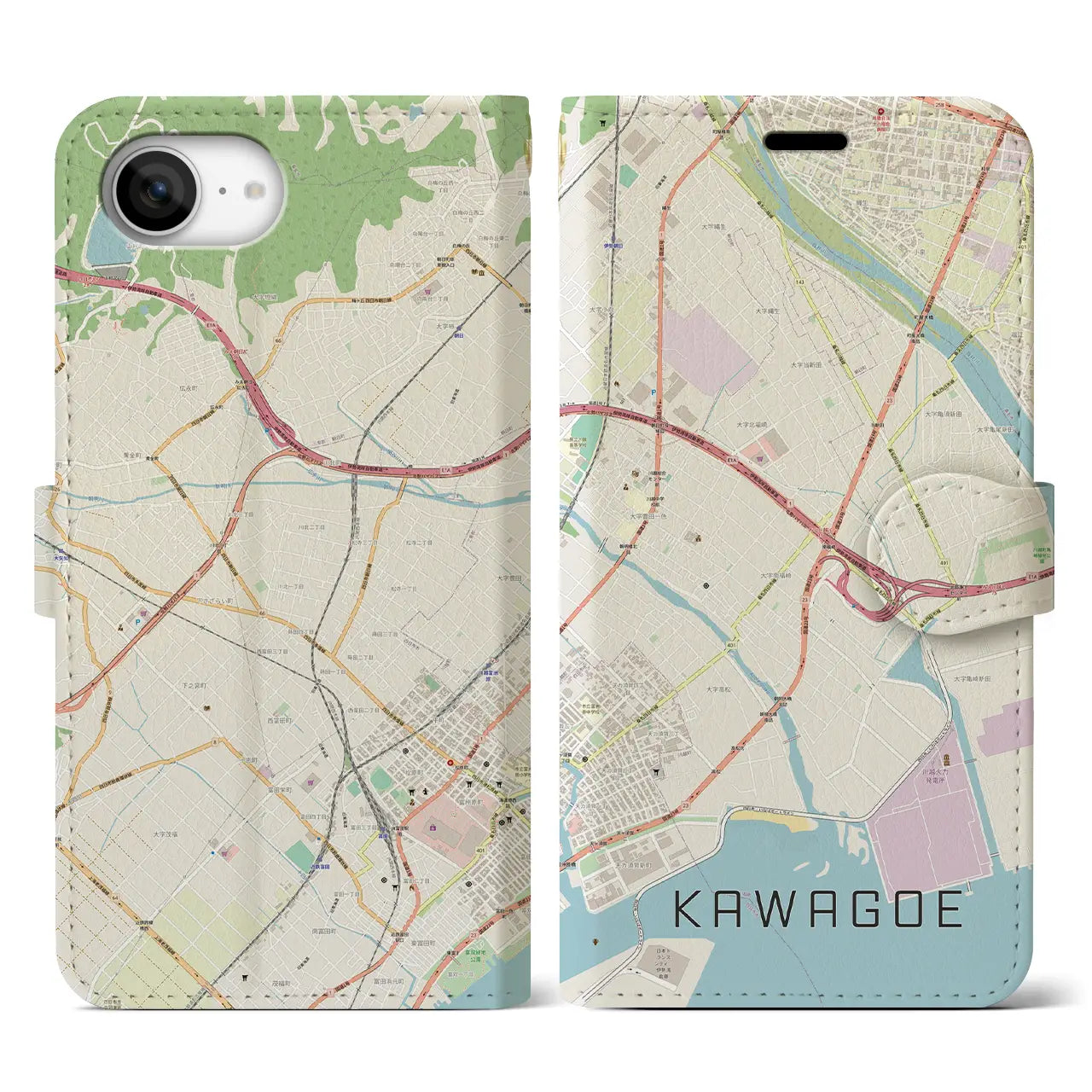 【川越(三重県)】地図柄iPhoneケース(手帳タイプ)