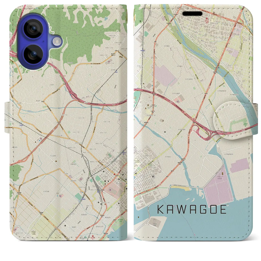 【川越(三重県)】地図柄iPhoneケース(手帳タイプ)ナチュラル・iPhone 16 Pro Max 用