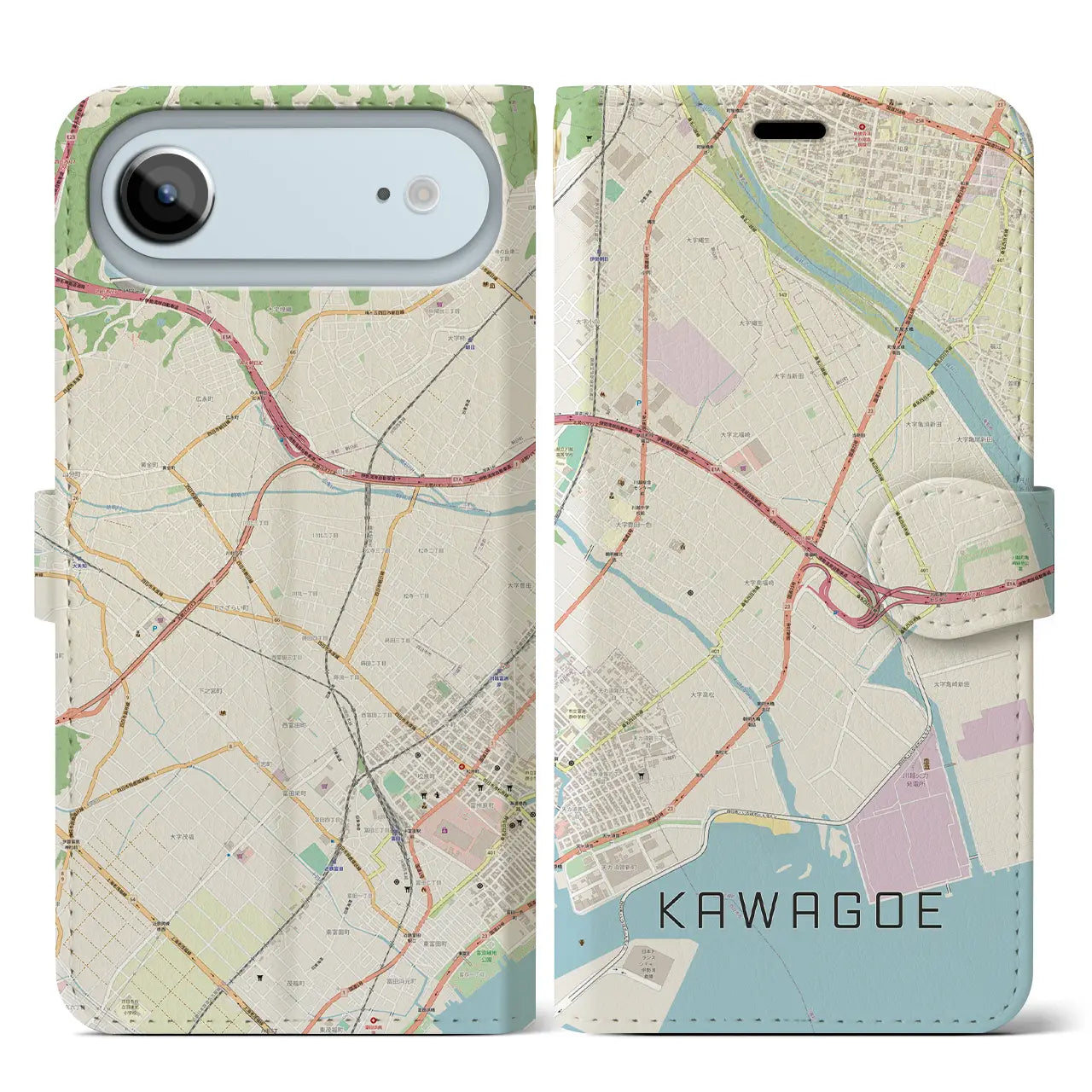 【川越(三重県)】地図柄iPhoneケース(手帳タイプ)モノトーン・iPhone 17 Pro Max 用