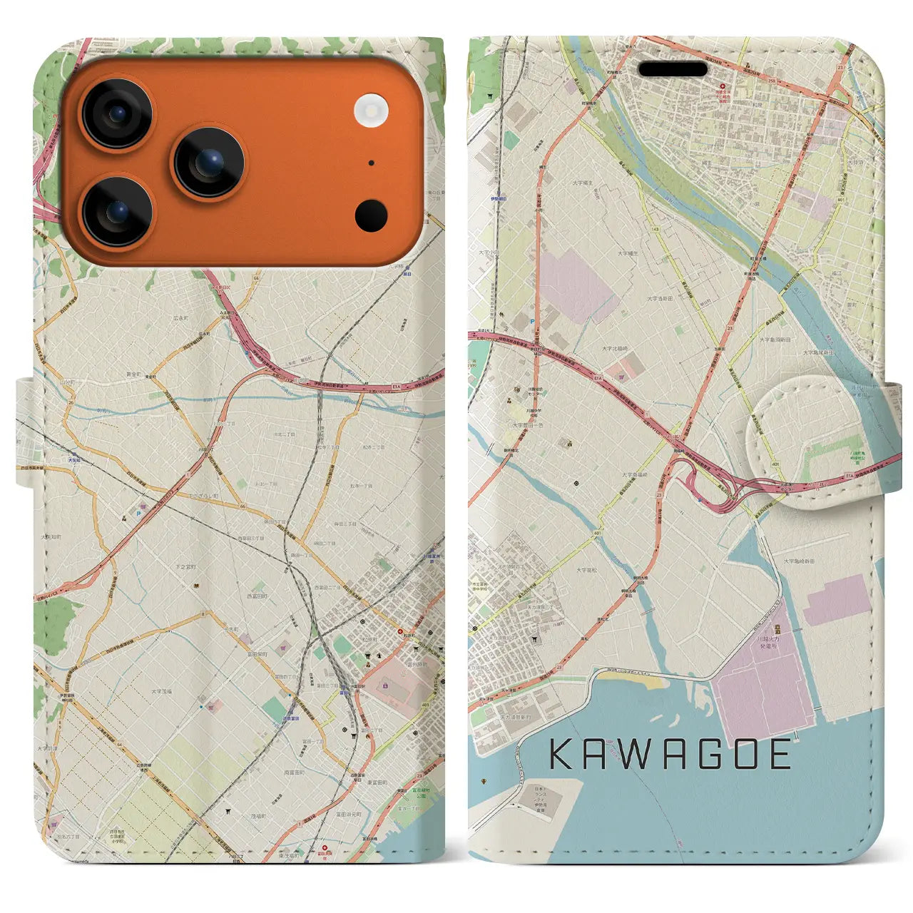 【川越(三重県)】地図柄iPhoneケース(手帳タイプ)