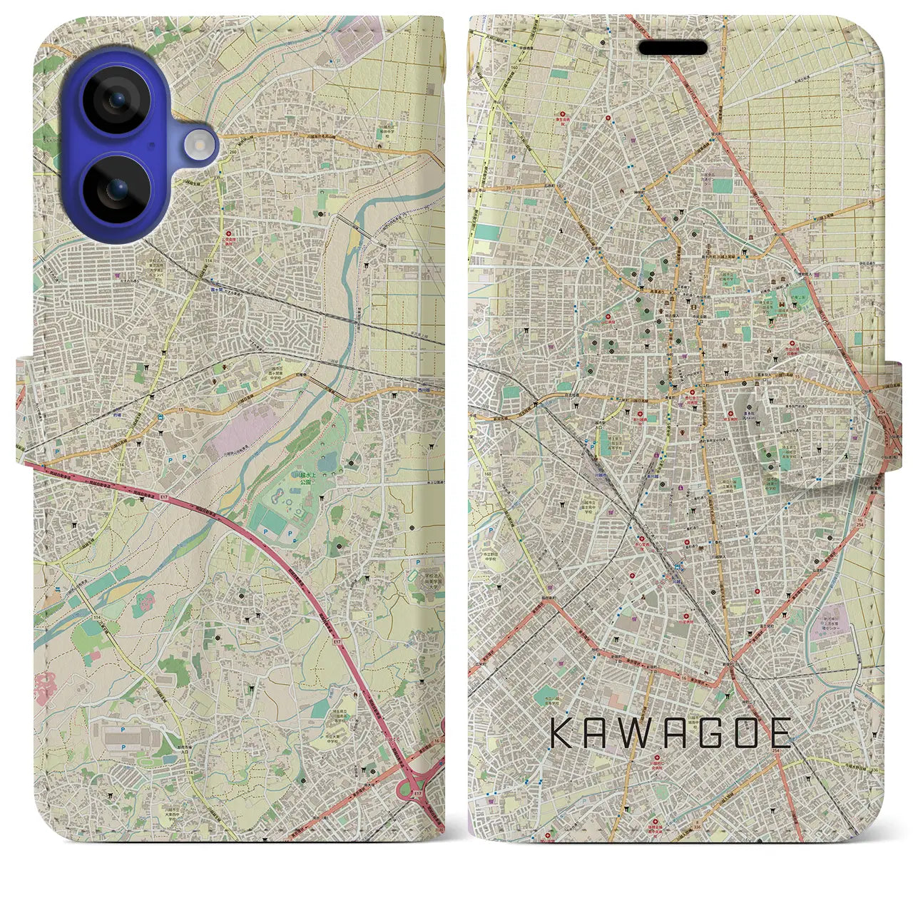 【川越(埼玉県)】地図柄iPhoneケース(手帳タイプ)ナチュラル・iPhone 16 Pro Max 用