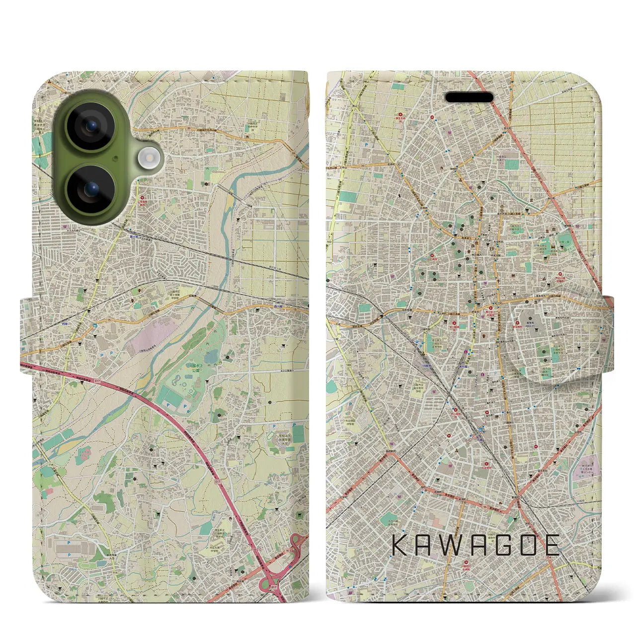 【川越(埼玉県)】地図柄iPhoneケース(手帳タイプ)ナチュラル・iPhone 17 Pro Max 用