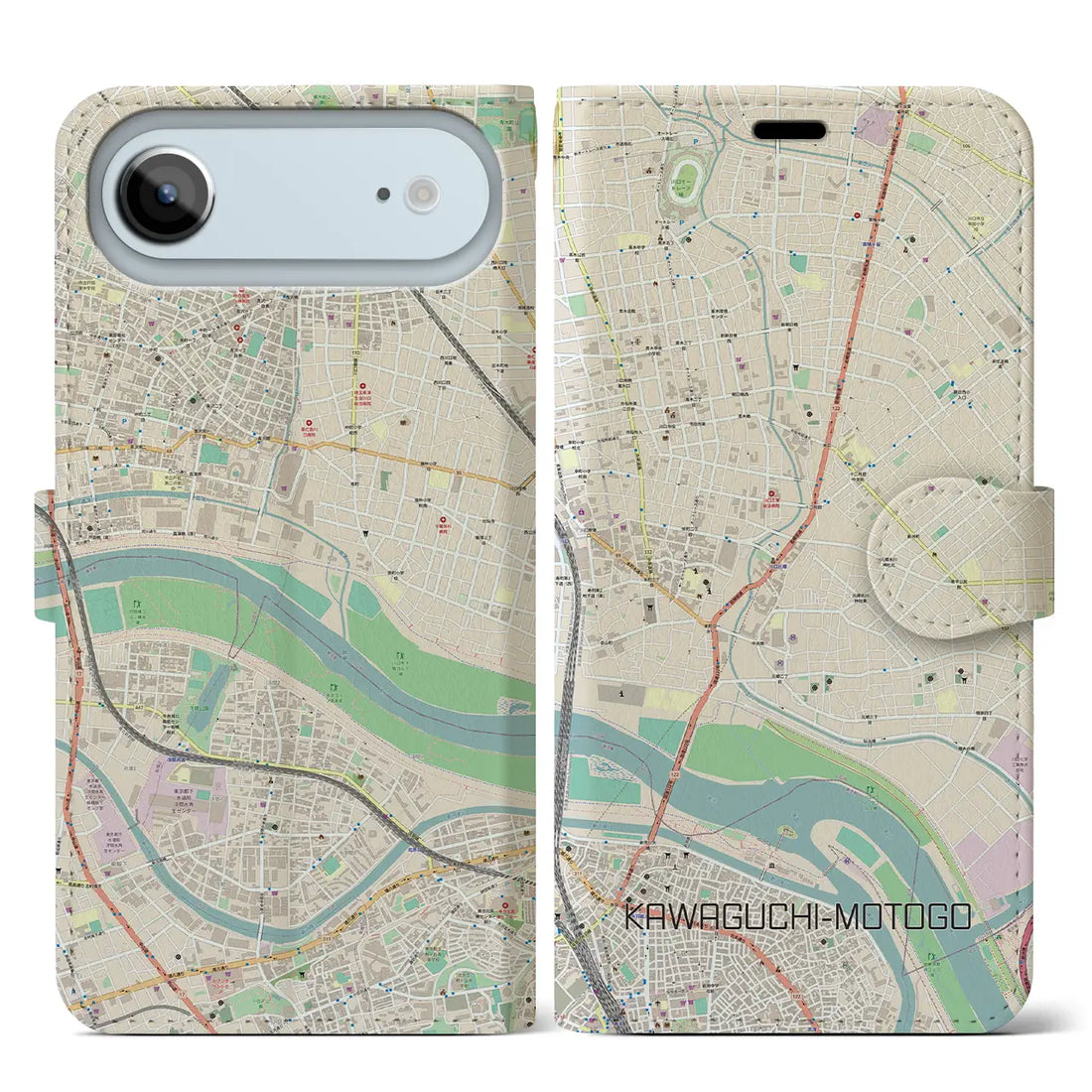【川口元郷(埼玉県)】地図柄iPhoneケース(手帳タイプ)ナチュラル・iPhone 17 Pro Max 用
