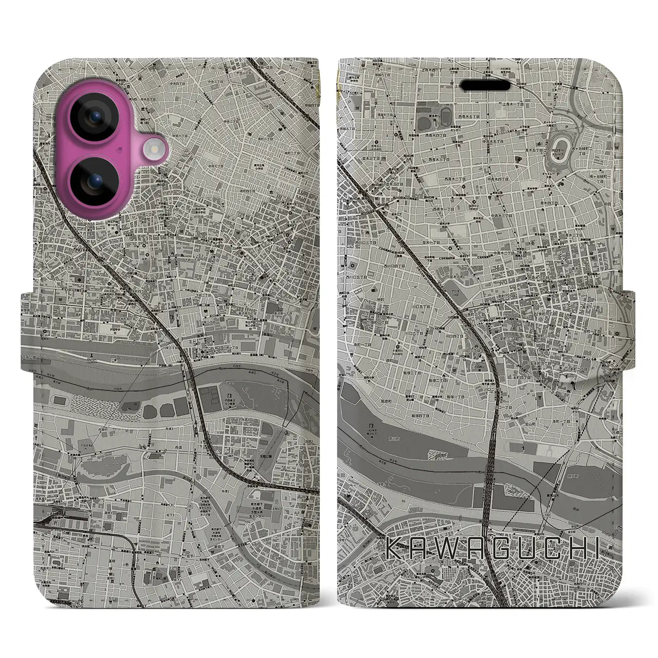 【川口(埼玉県)】地図柄iPhoneケース(手帳タイプ)