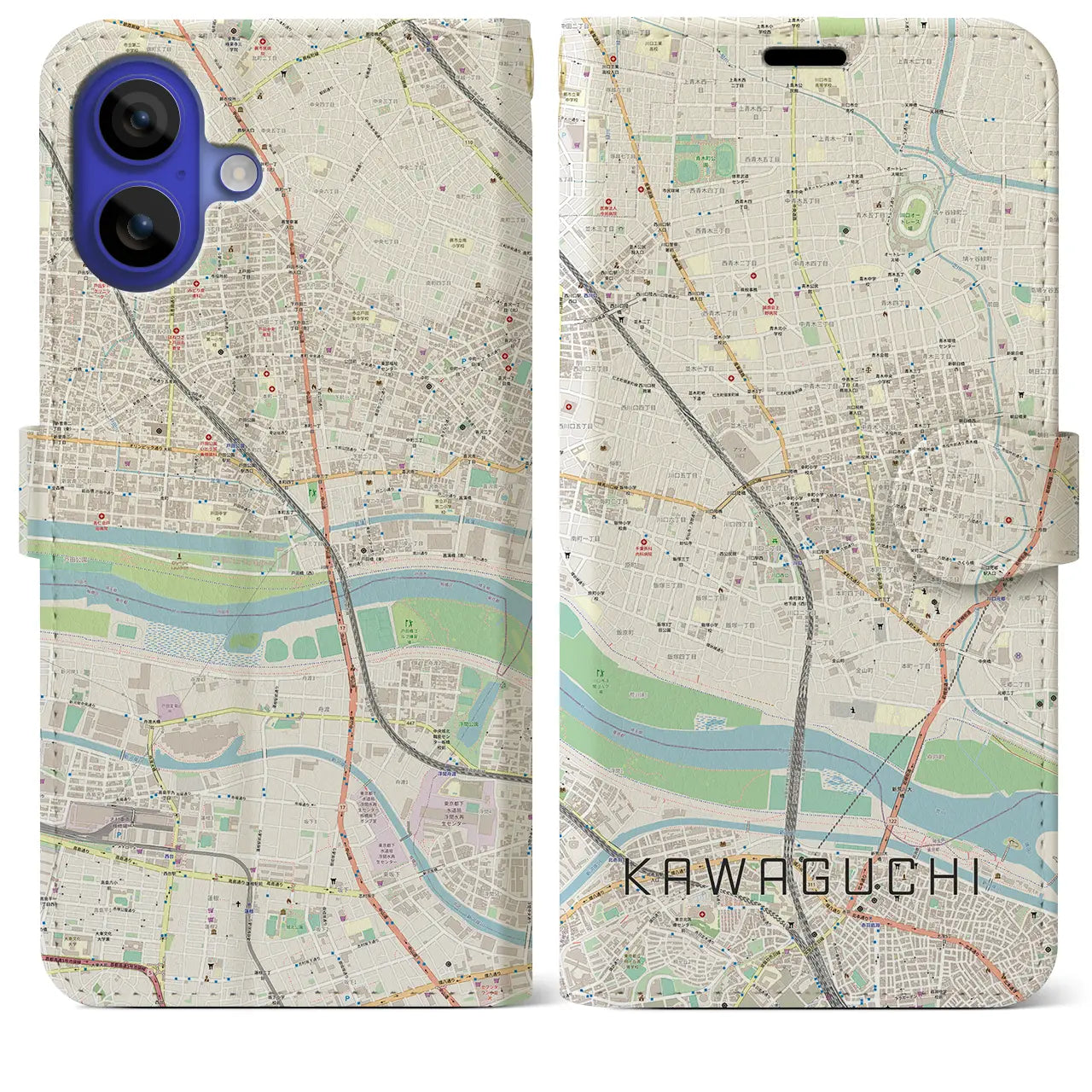 【川口(埼玉県)】地図柄iPhoneケース(手帳タイプ)