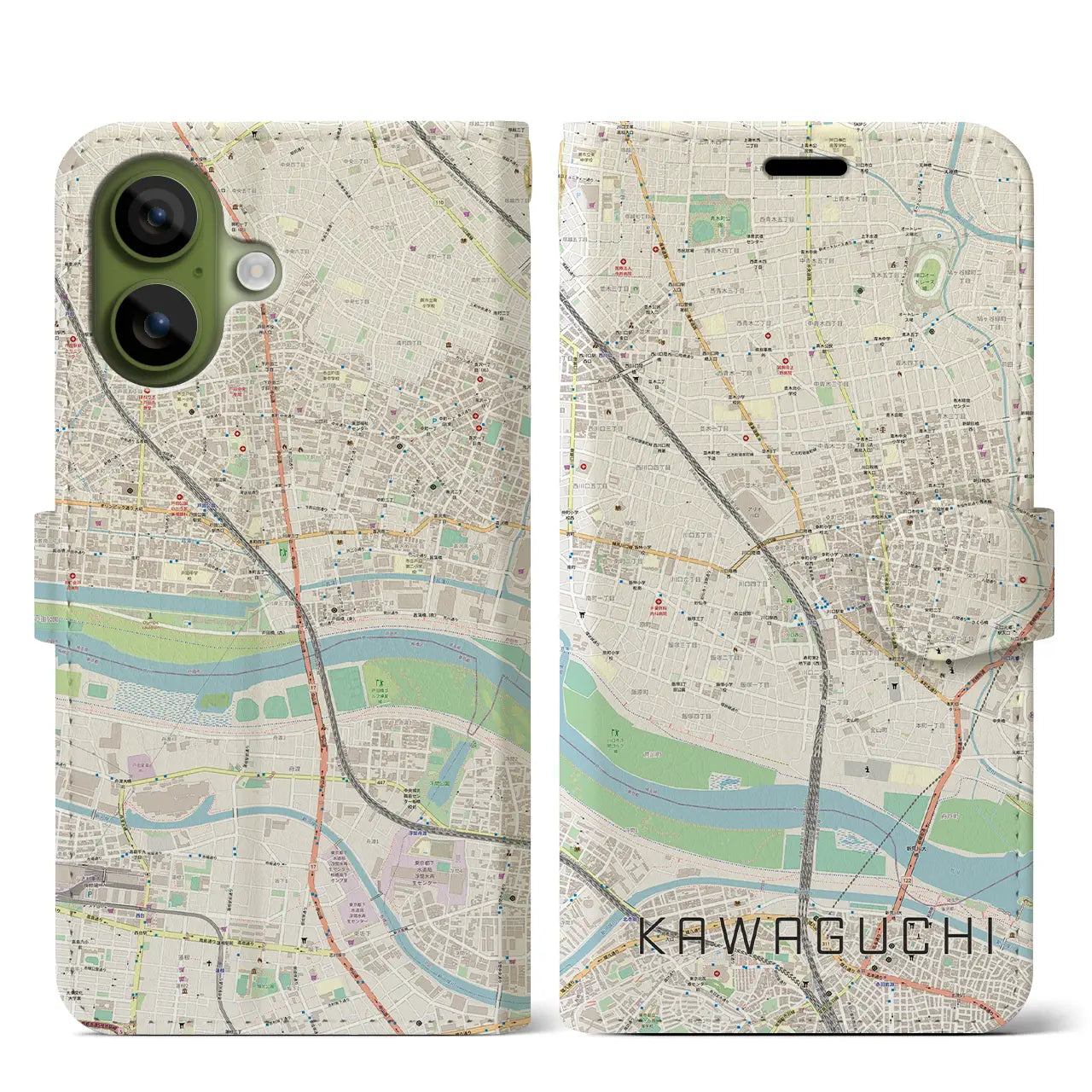 【川口(埼玉県)】地図柄iPhoneケース(手帳タイプ)ナチュラル・iPhone 17 Pro Max 用