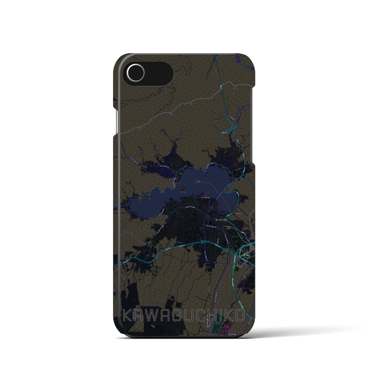 【河口湖(山梨県)】地図柄iPhoneケース(バックカバータイプ)