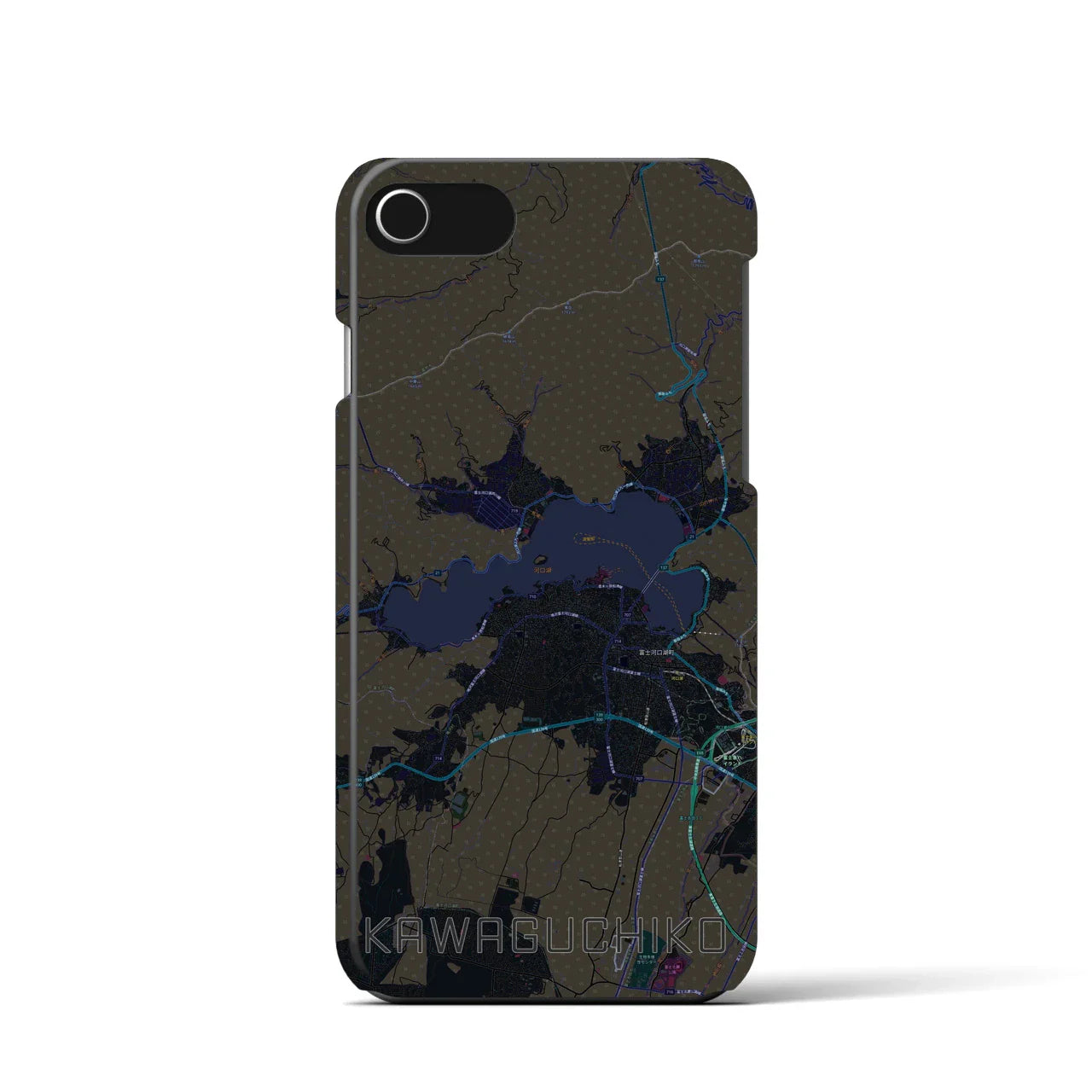 【河口湖(山梨県)】地図柄iPhoneケース(バックカバータイプ)