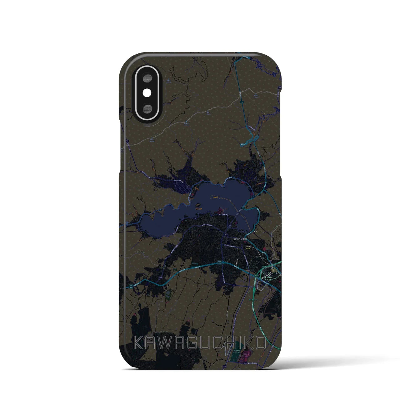 【河口湖(山梨県)】地図柄iPhoneケース(バックカバータイプ)