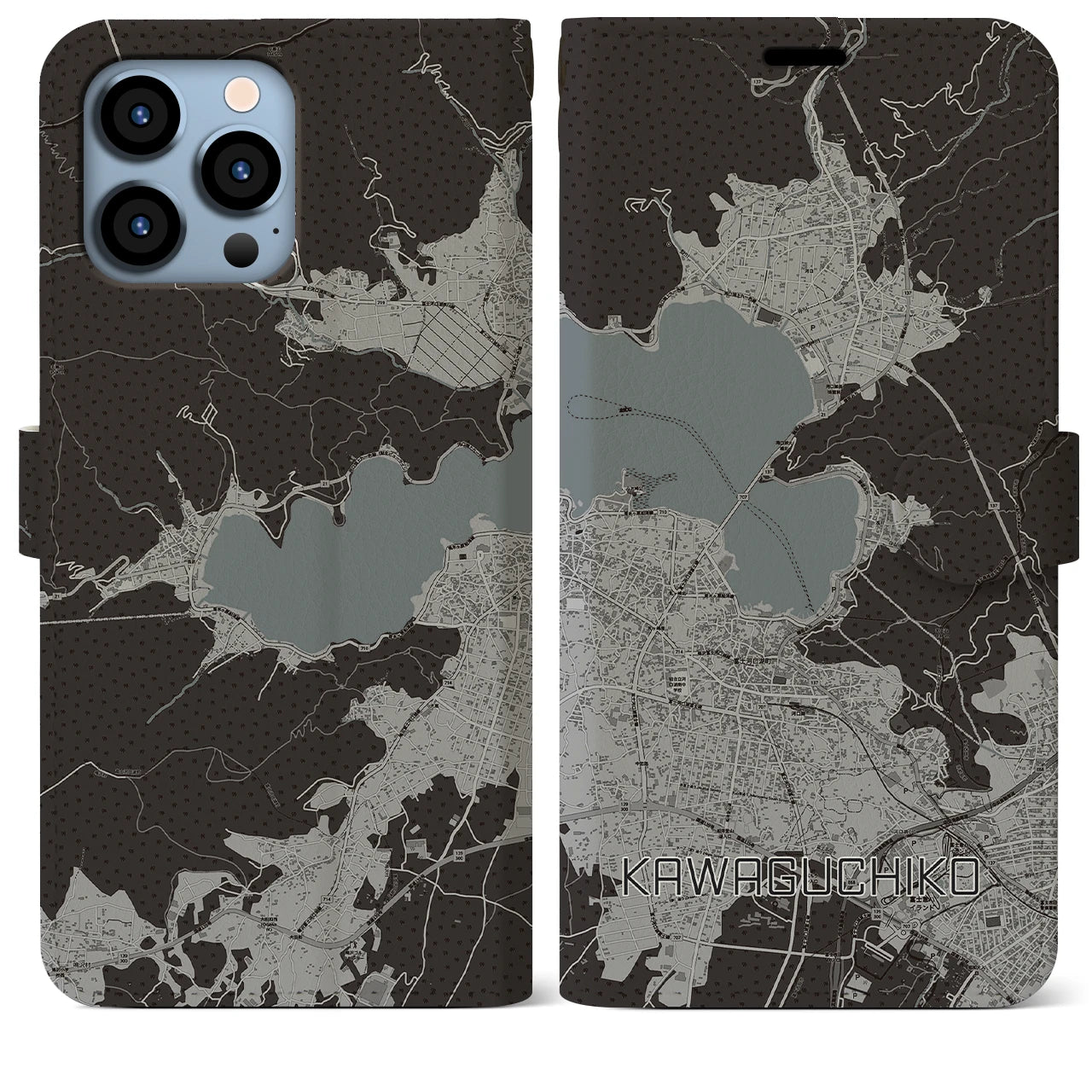 【河口湖(山梨県)】地図柄iPhoneケース(手帳タイプ)
