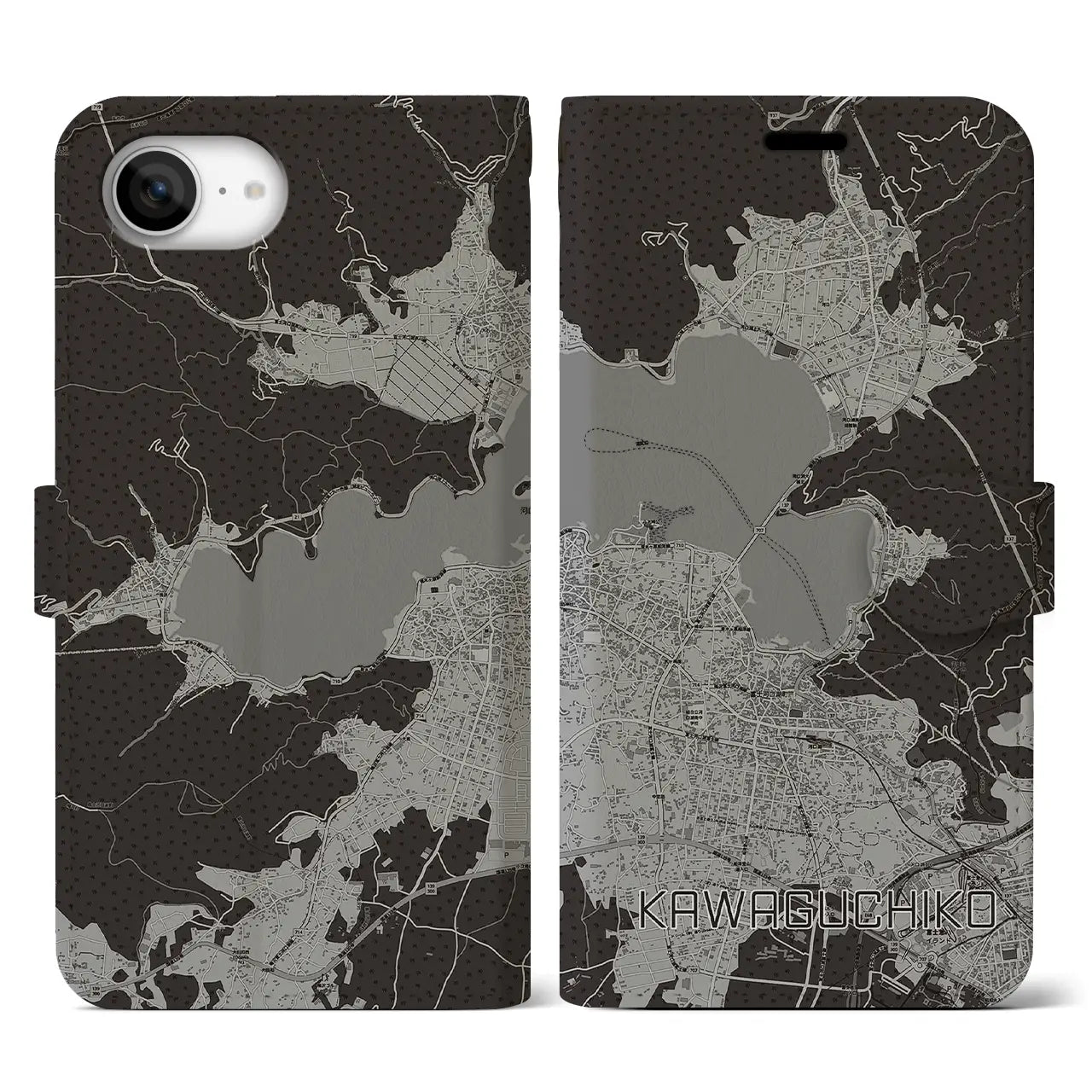 【河口湖(山梨県)】地図柄iPhoneケース(手帳タイプ)