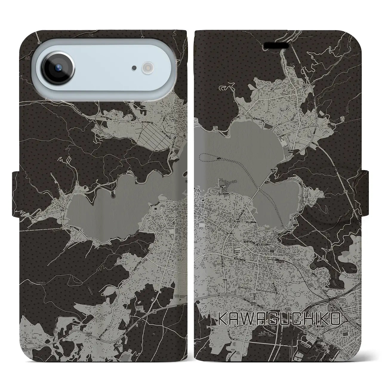 【河口湖(山梨県)】地図柄iPhoneケース(手帳タイプ)