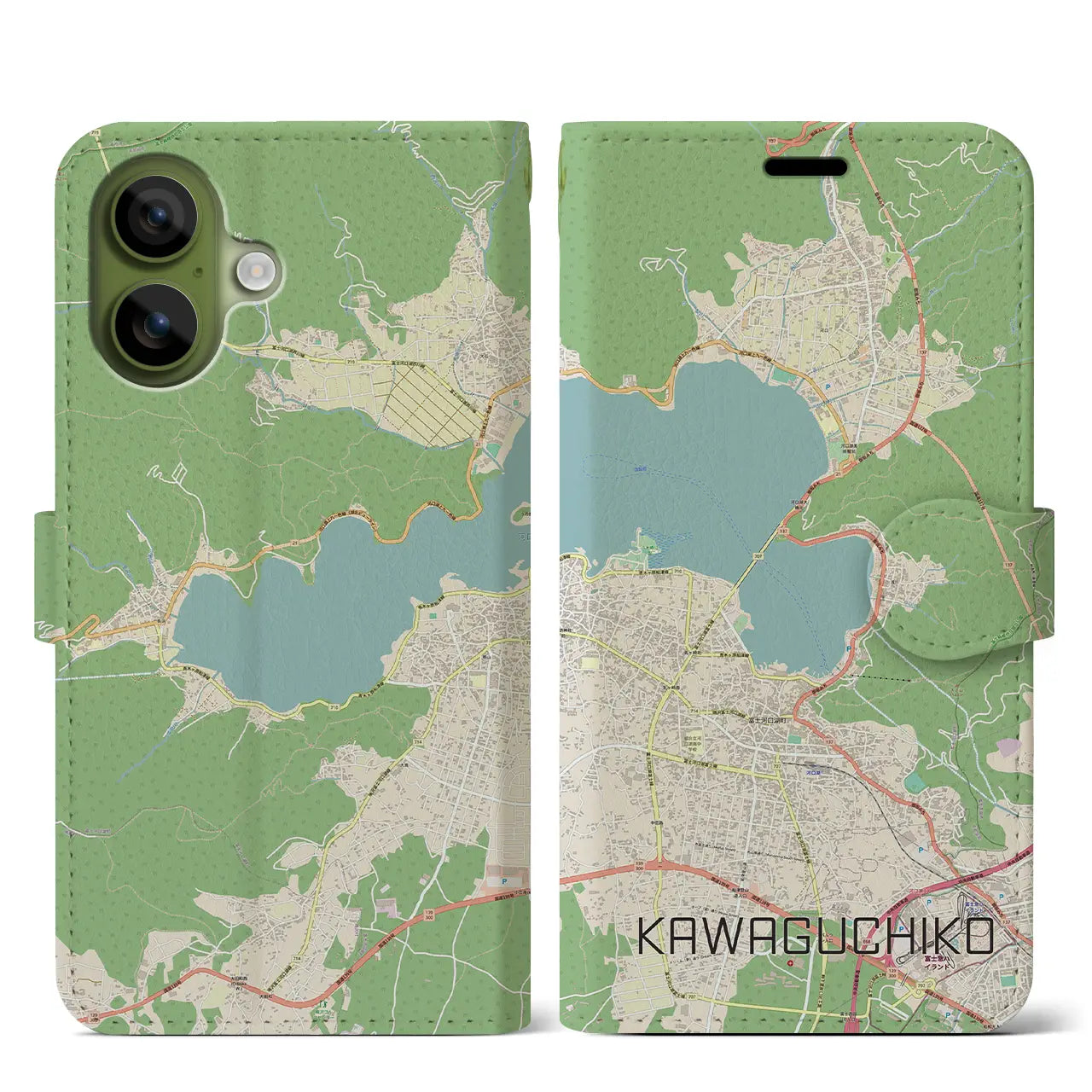 【河口湖(山梨県)】地図柄iPhoneケース(手帳タイプ)