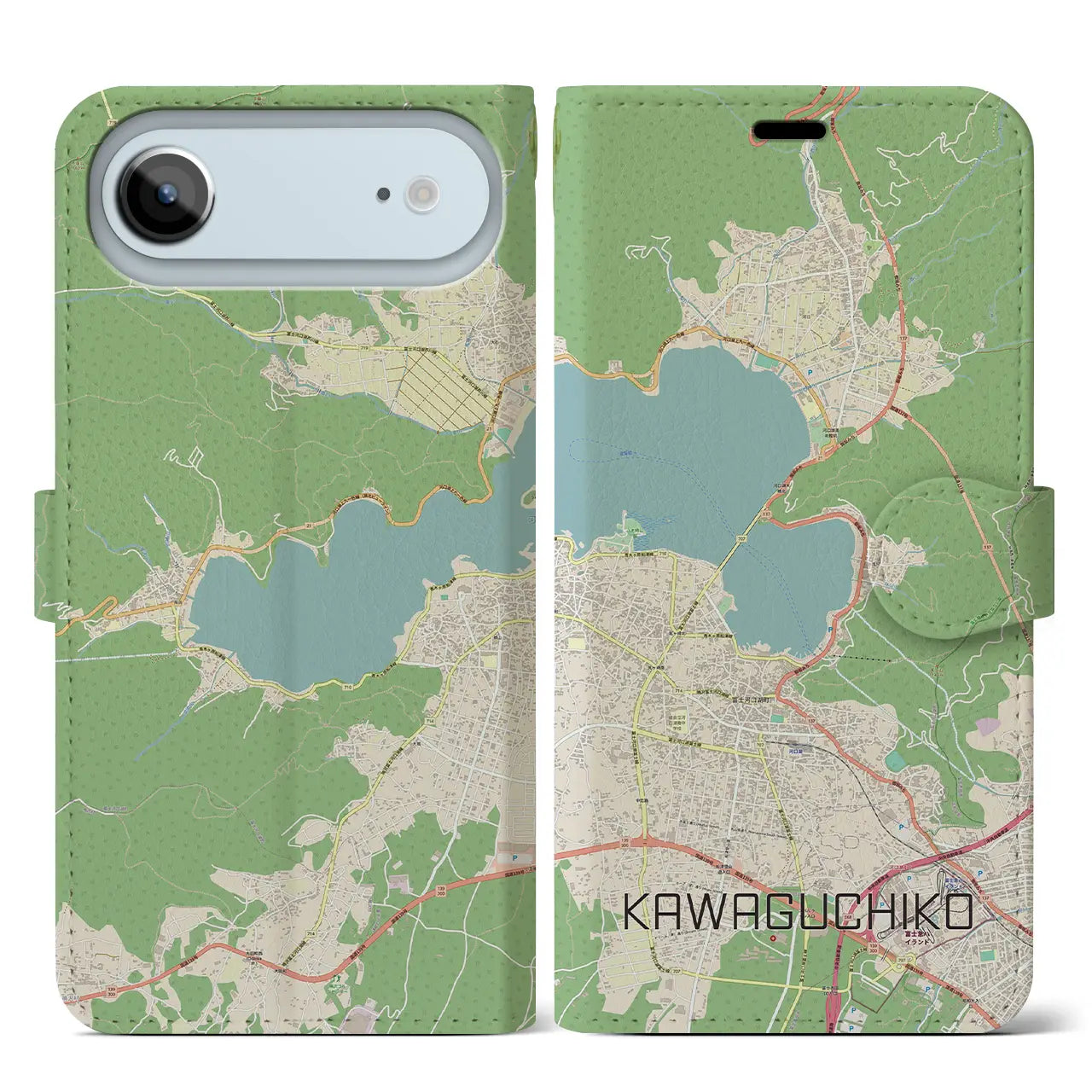 【河口湖(山梨県)】地図柄iPhoneケース(手帳タイプ)