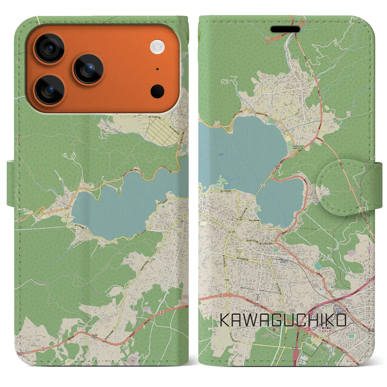 【河口湖(山梨県)】地図柄iPhoneケース(手帳タイプ)