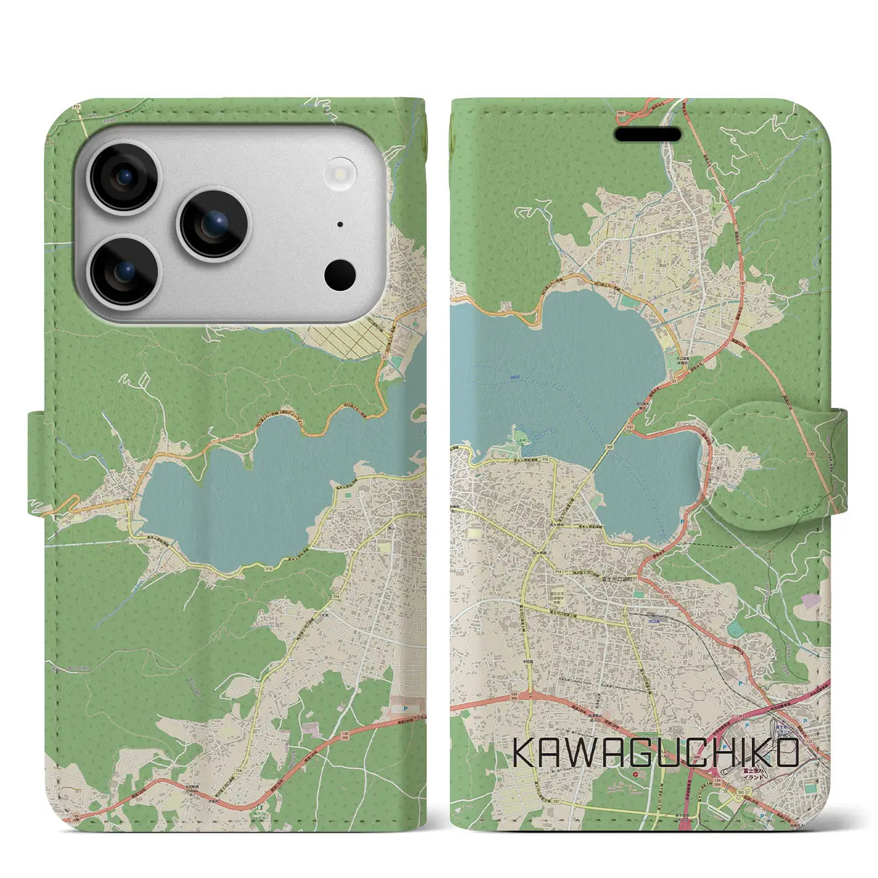 【河口湖(山梨県)】地図柄iPhoneケース(手帳タイプ)