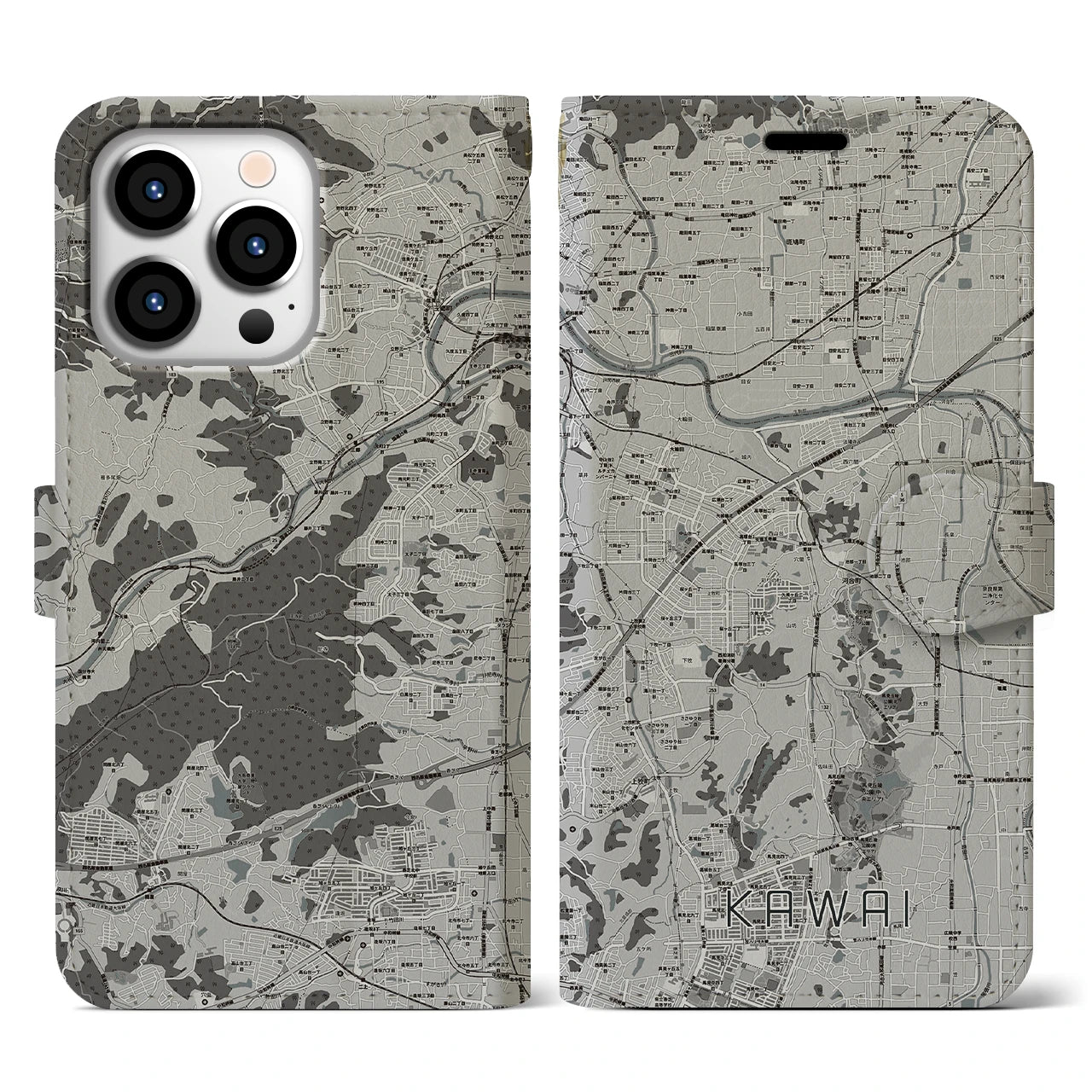 【河合(奈良県)】地図柄iPhoneケース(手帳タイプ)