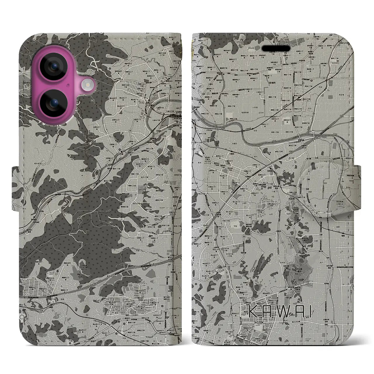 【河合(奈良県)】地図柄iPhoneケース(手帳タイプ)