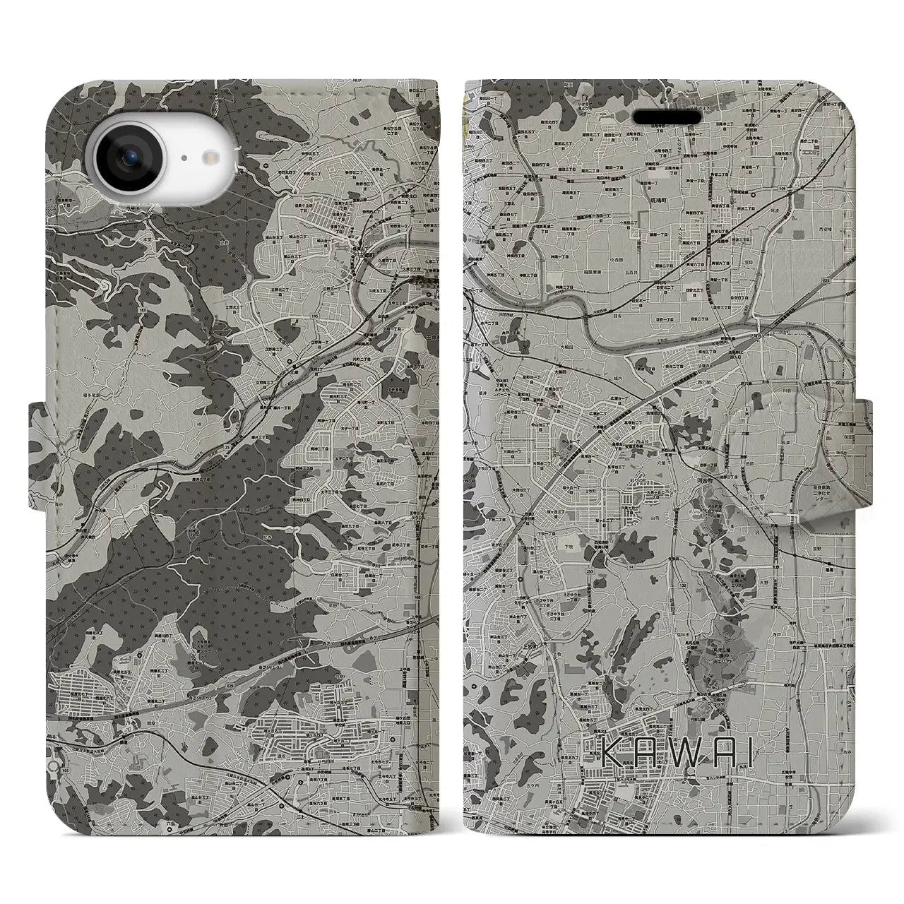 【河合(奈良県)】地図柄iPhoneケース(手帳タイプ)