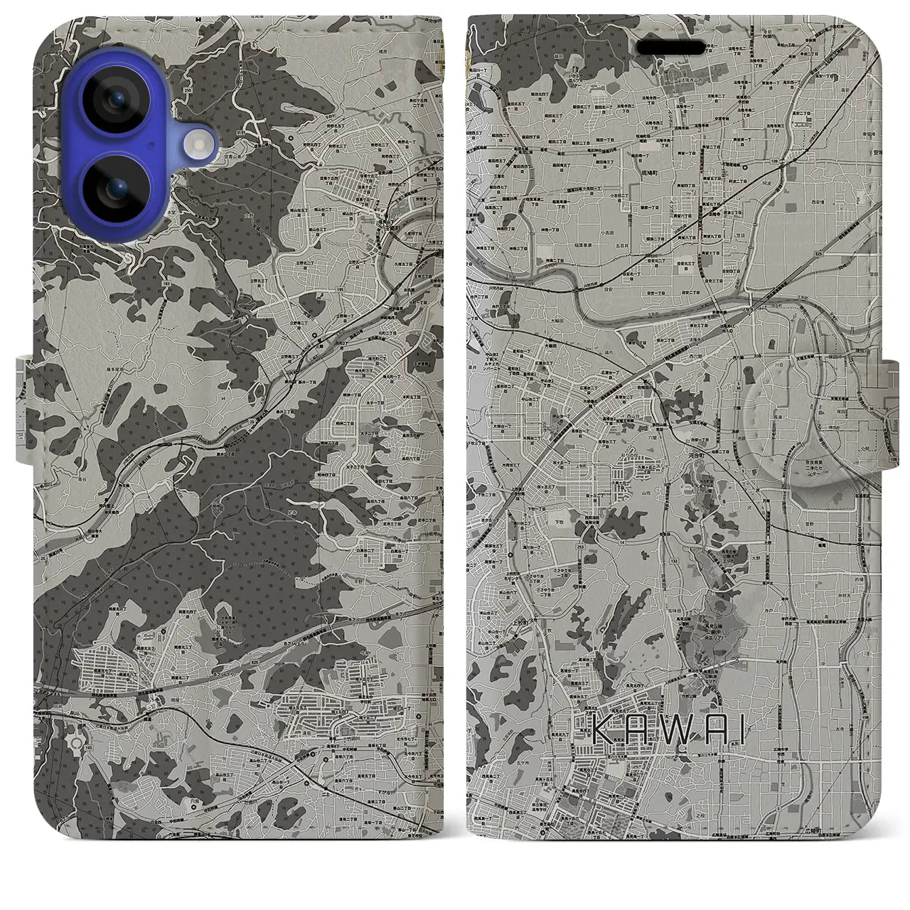 【河合(奈良県)】地図柄iPhoneケース(手帳タイプ)