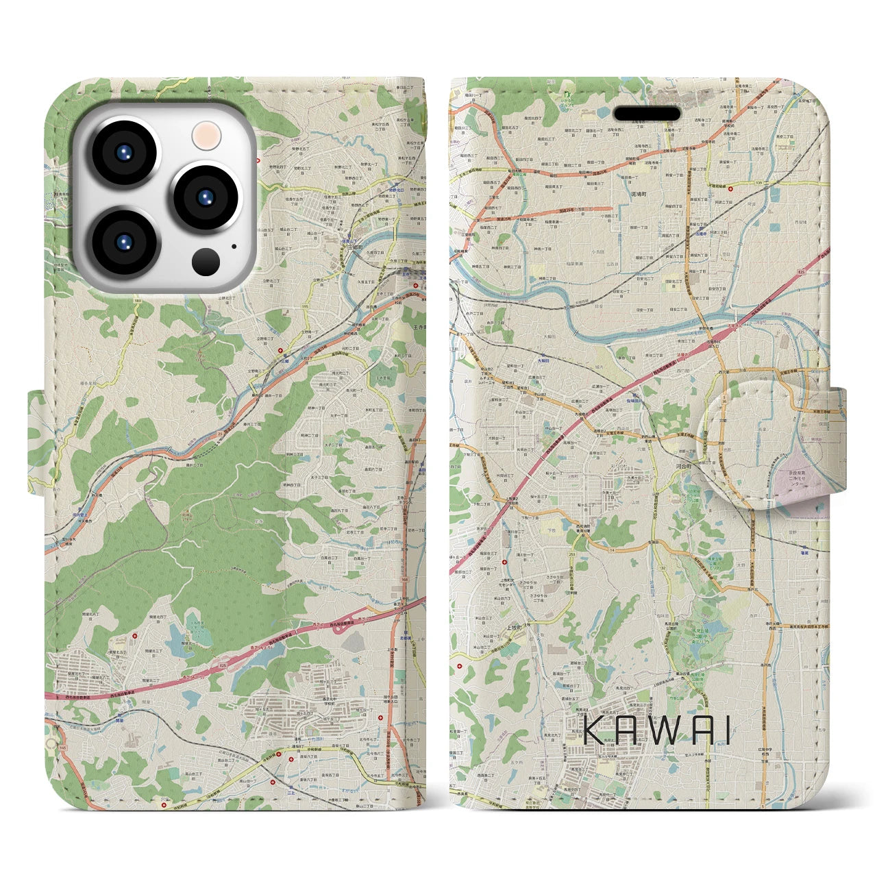 【河合(奈良県)】地図柄iPhoneケース(手帳タイプ)