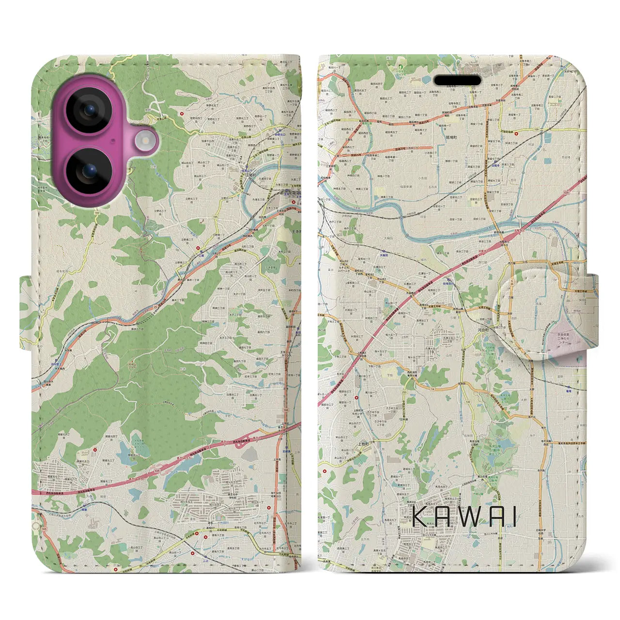 【河合(奈良県)】地図柄iPhoneケース(手帳タイプ)ナチュラル・iPhone 16 Pro 用