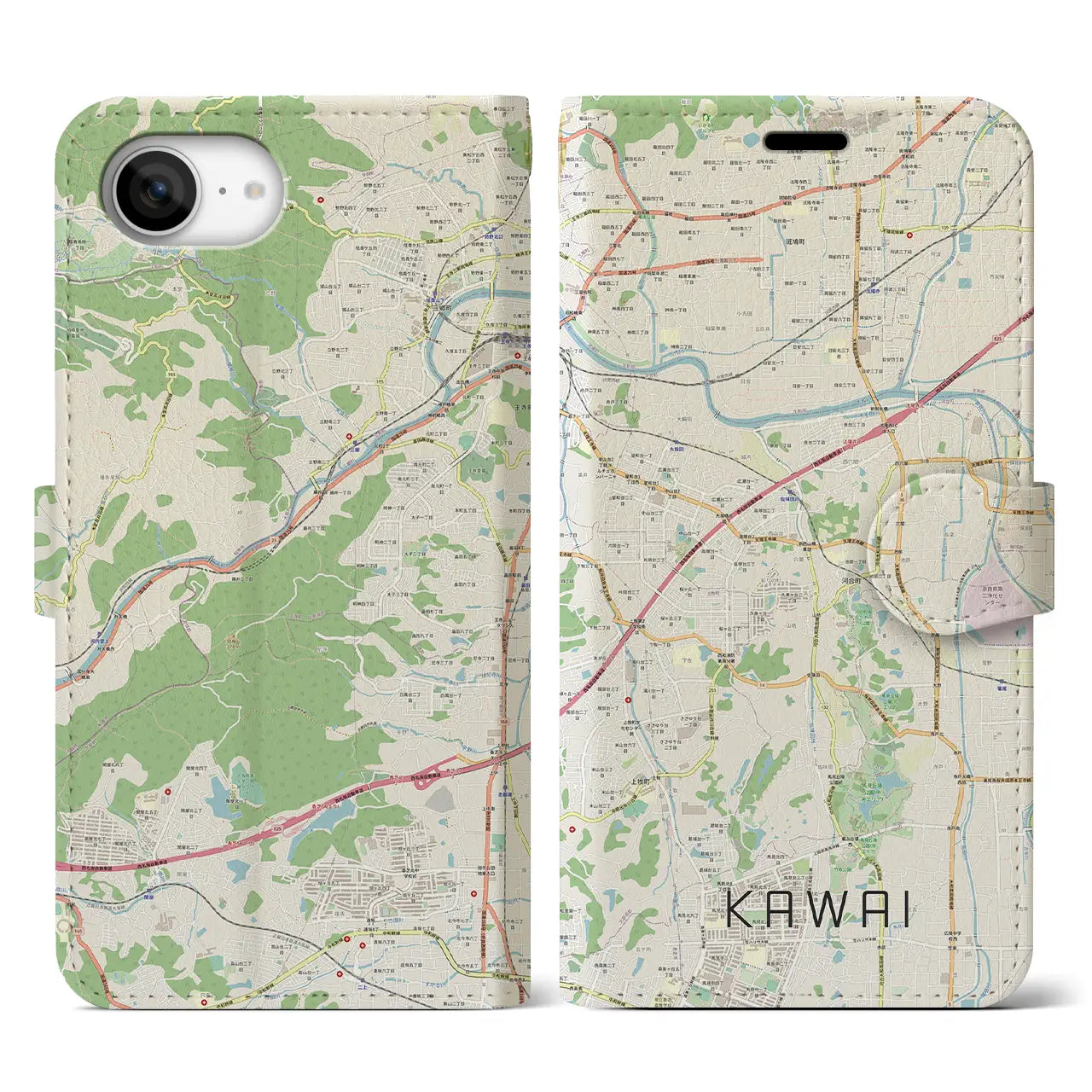 【河合(奈良県)】地図柄iPhoneケース(手帳タイプ)