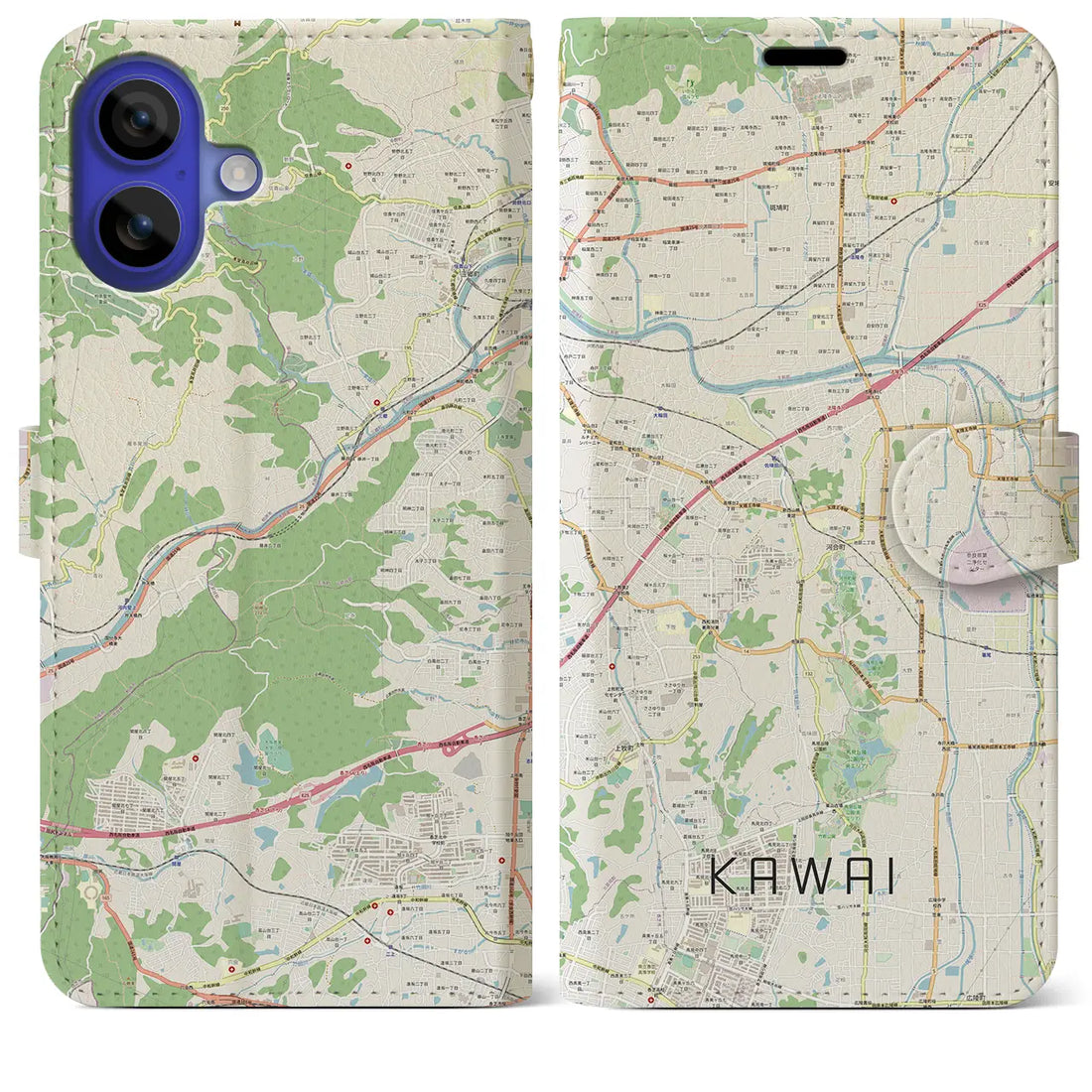 【河合(奈良県)】地図柄iPhoneケース(手帳タイプ)ナチュラル・iPhone 16 Pro Max 用