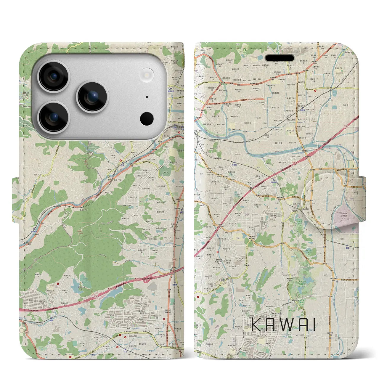 【河合(奈良県)】地図柄iPhoneケース(手帳タイプ)