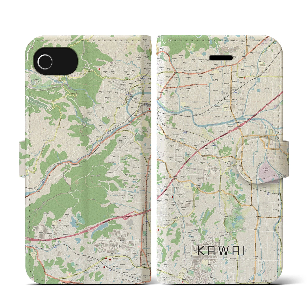 【河合(奈良県)】地図柄iPhoneケース(手帳タイプ)