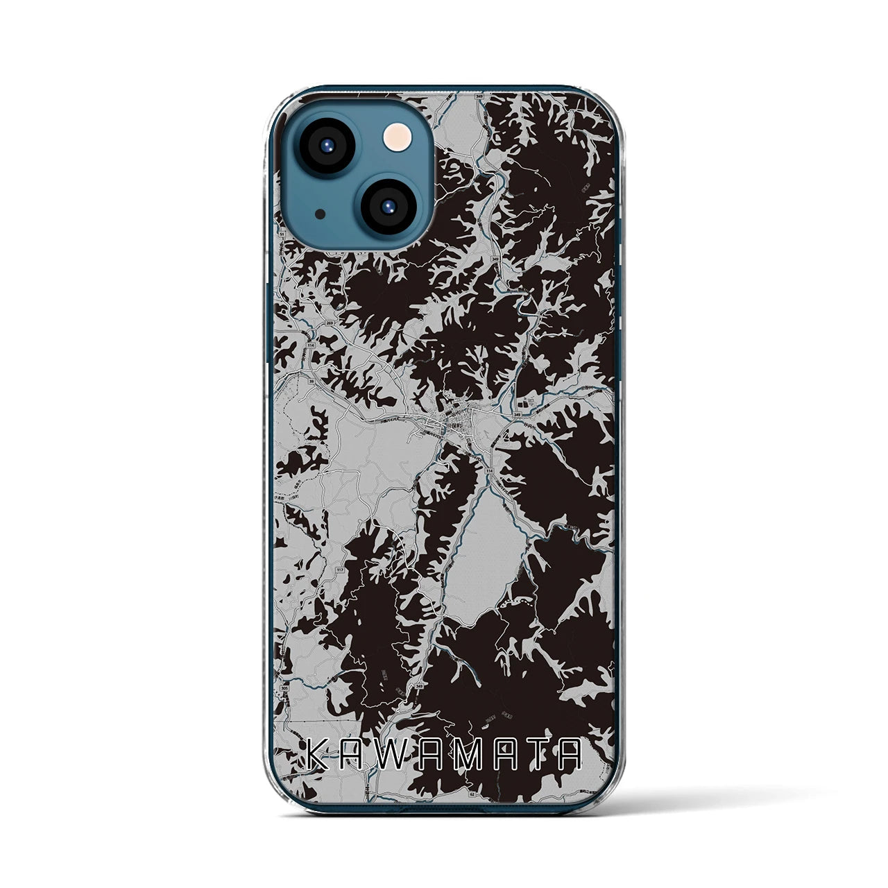 【川俣(福島県)】地図柄iPhoneケース(クリアタイプ)モノトーン・iPhone 13 用