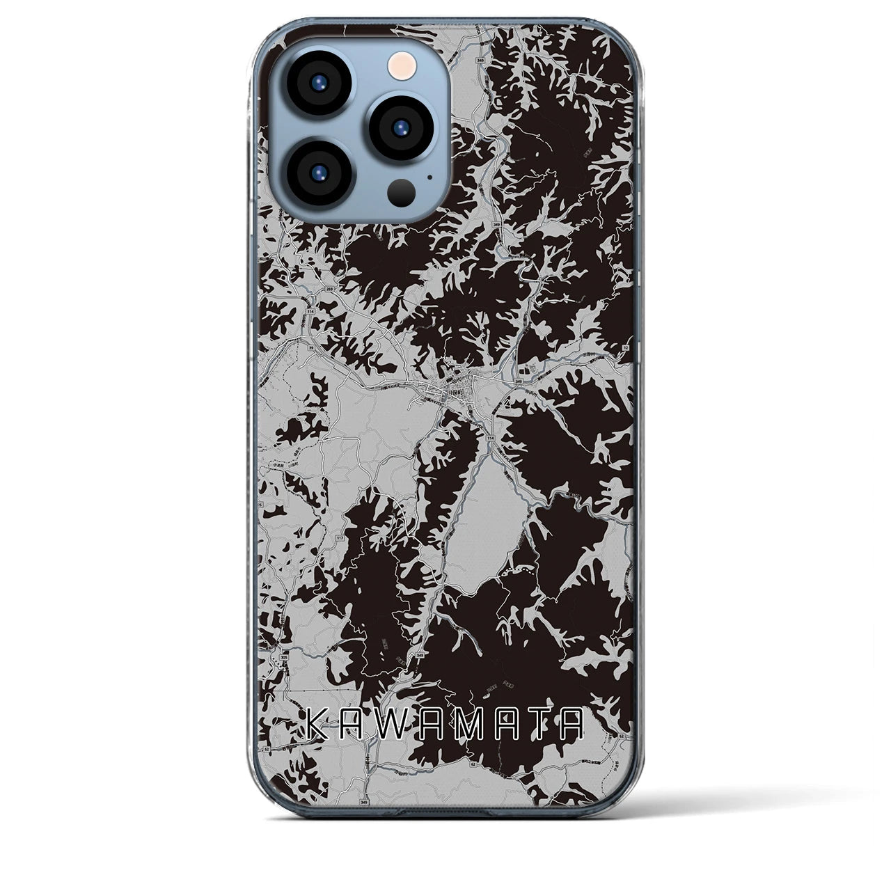 【川俣(福島県)】地図柄iPhoneケース(クリアタイプ)モノトーン・iPhone 13 Pro Max 用