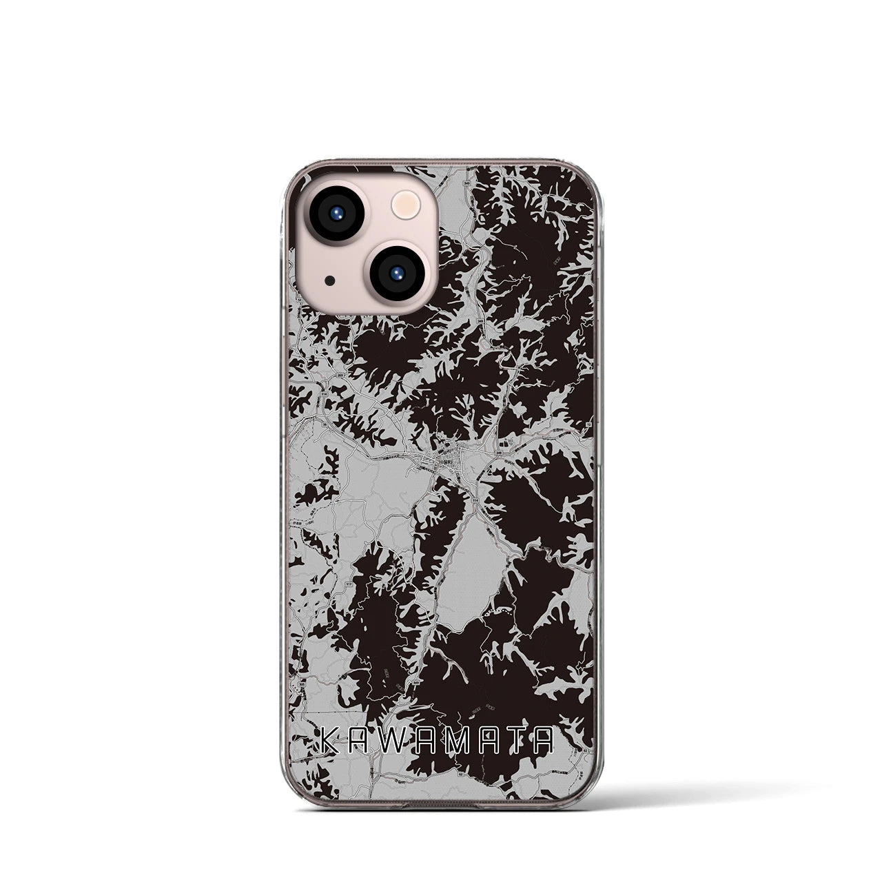 【川俣(福島県)】地図柄iPhoneケース(クリアタイプ)モノトーン・iPhone 13 mini 用