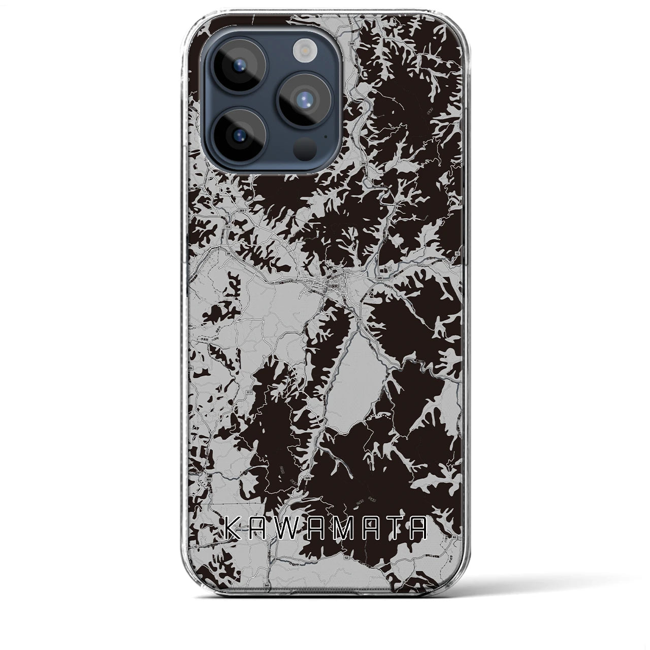 【川俣(福島県)】地図柄iPhoneケース(クリアタイプ)モノトーン・iPhone 15 Pro Max 用