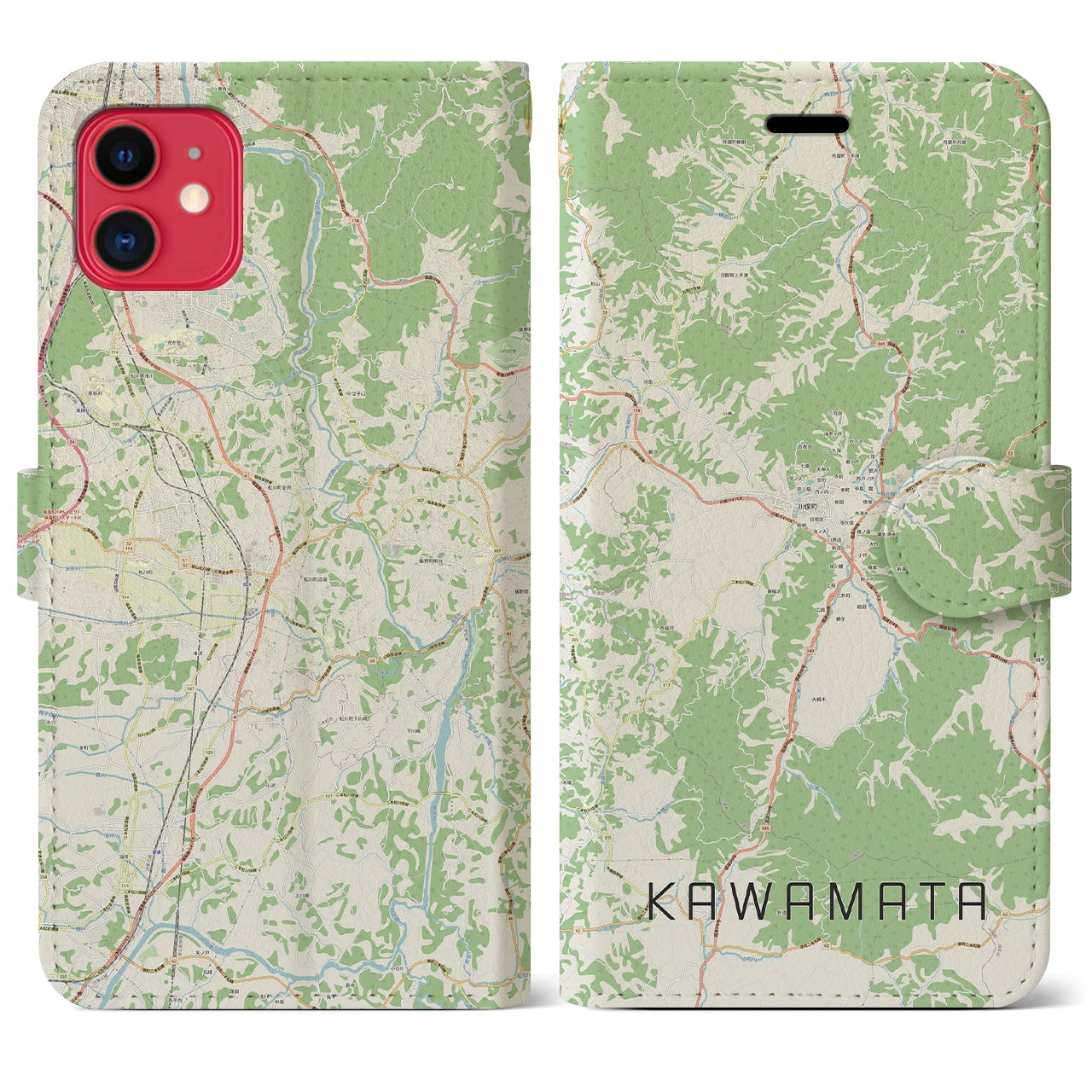 【川俣(福島県)】地図柄iPhoneケース(手帳タイプ)ナチュラル・iPhone 11 用