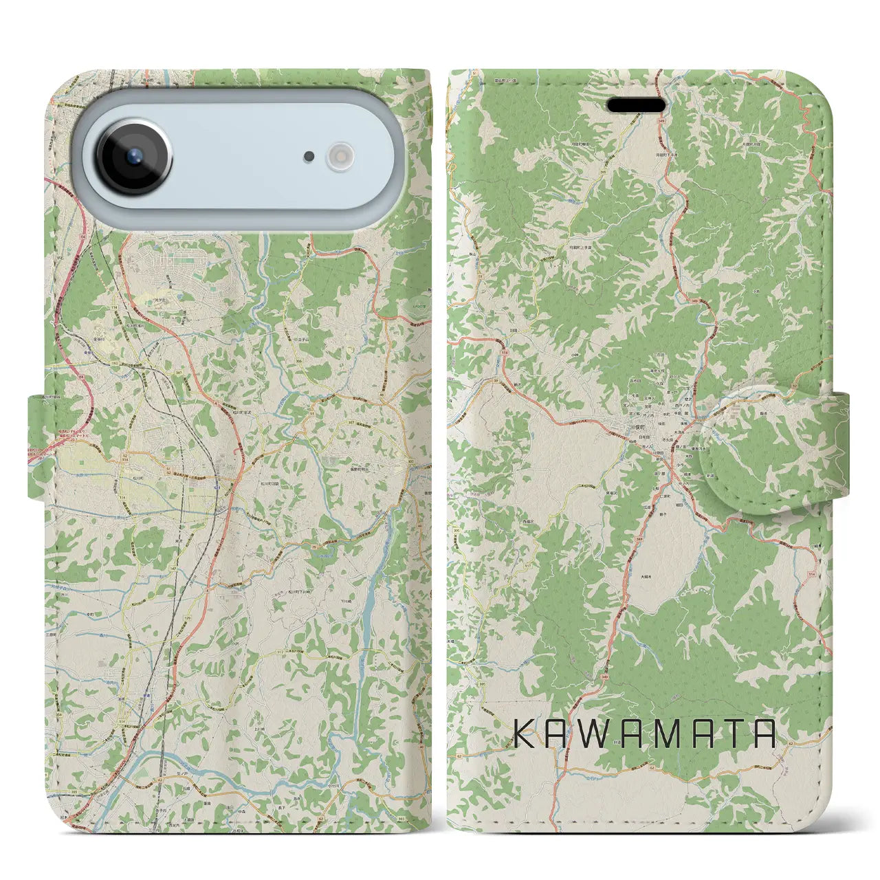 【川俣(福島県)】地図柄iPhoneケース(手帳タイプ)ナチュラル・iPhone 17 Pro Max 用