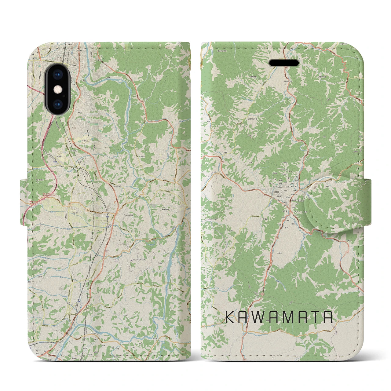 【川俣(福島県)】地図柄iPhoneケース(手帳タイプ)ナチュラル・iPhone XS / X 用
