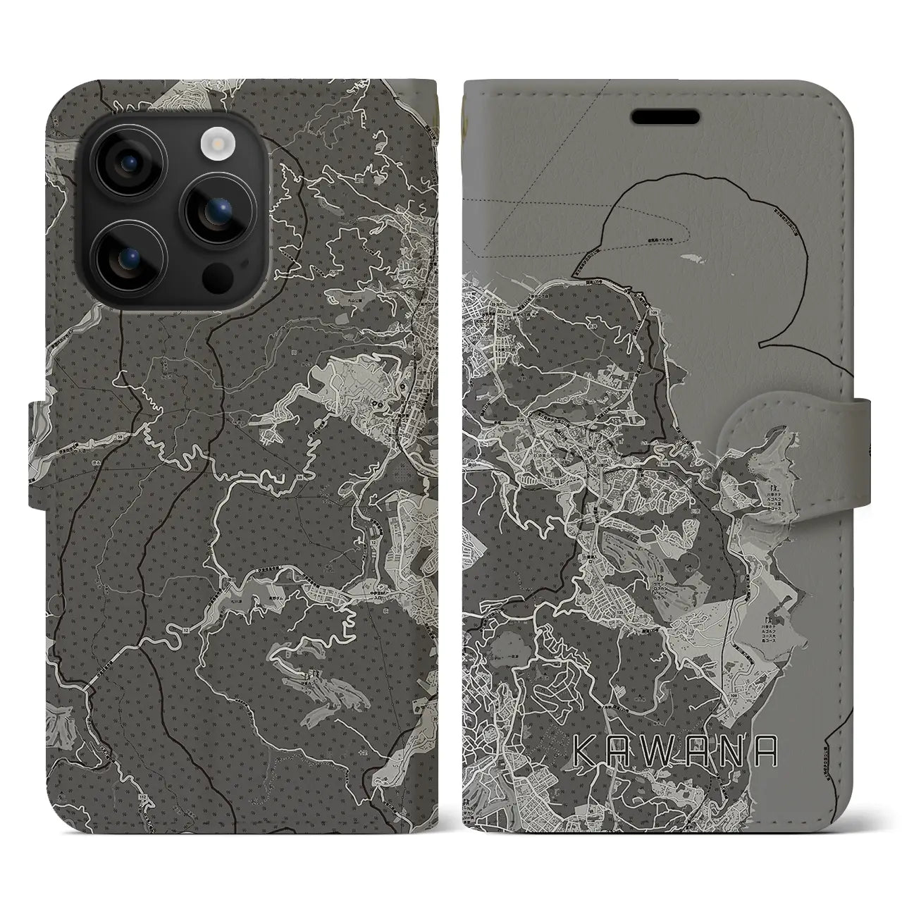 【川奈(静岡県)】地図柄iPhoneケース(手帳タイプ)モノトーン・iPhone 16 用