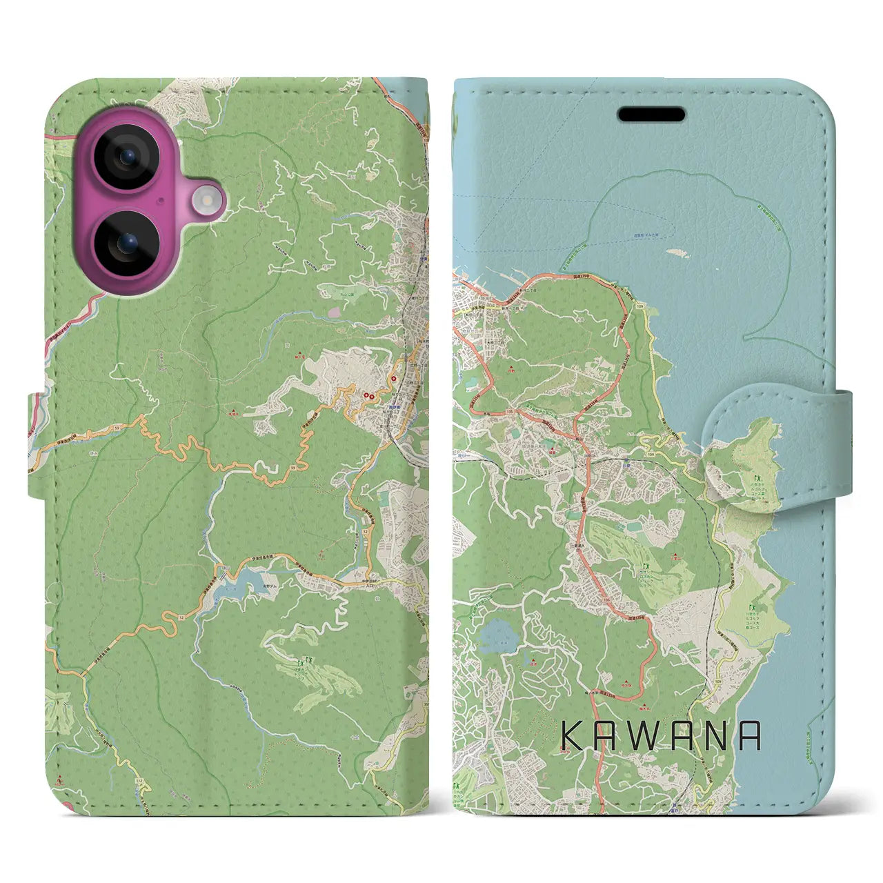 【川奈(静岡県)】地図柄iPhoneケース(手帳タイプ)ナチュラル・iPhone 16 Pro 用