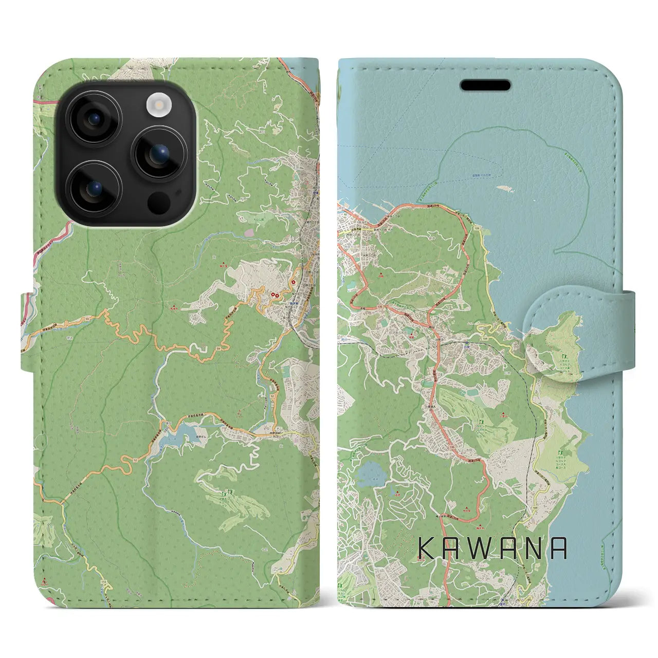【川奈(静岡県)】地図柄iPhoneケース(手帳タイプ)ナチュラル・iPhone 16 用