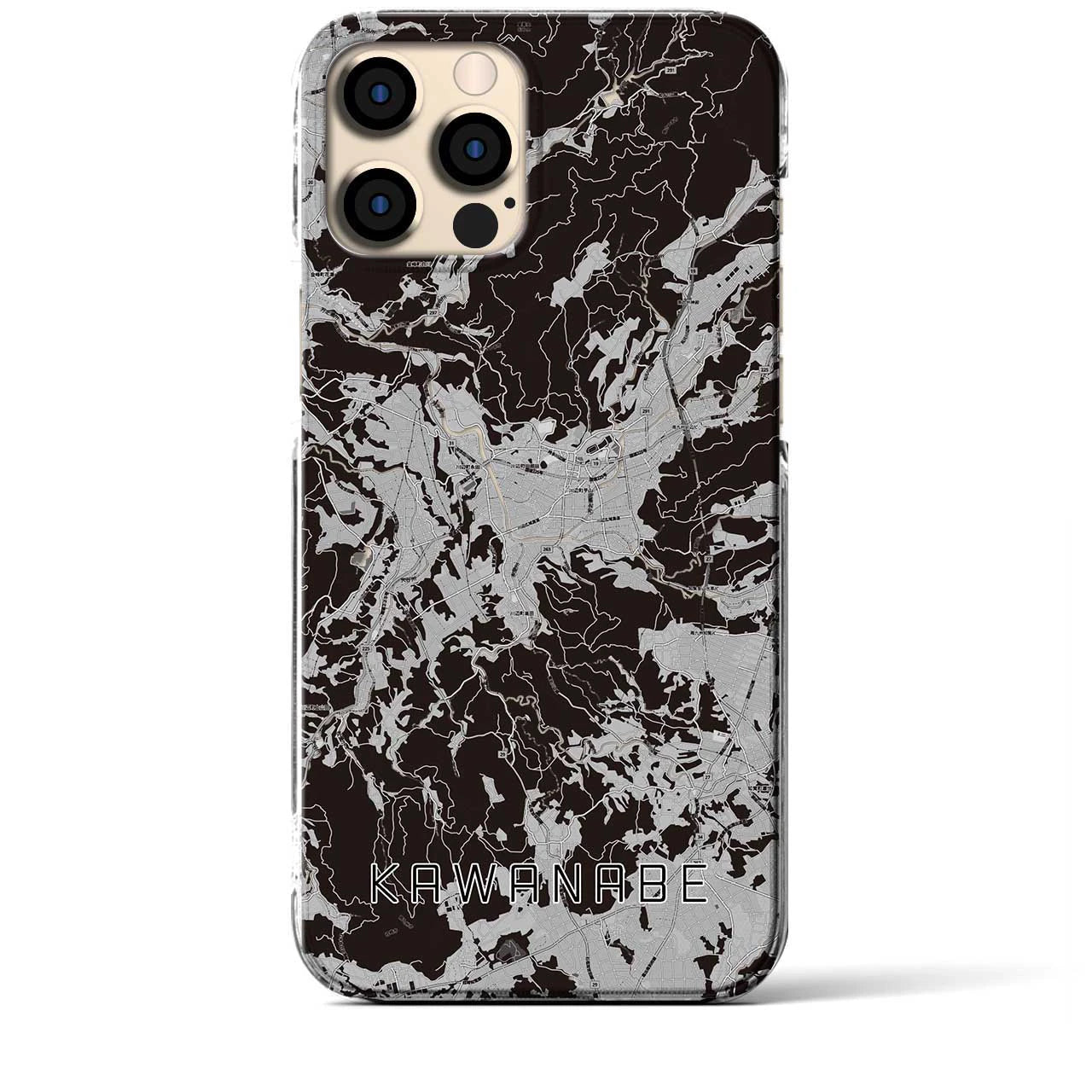 【川辺(鹿児島県)】地図柄iPhoneケース(クリアタイプ)モノトーン・iPhone 12 Pro Max 用