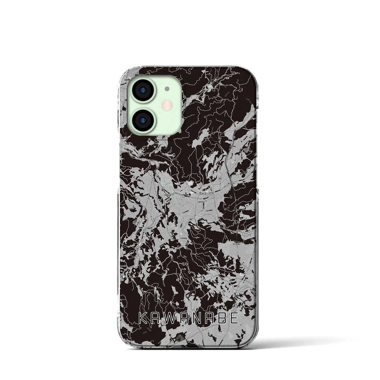 【川辺(鹿児島県)】地図柄iPhoneケース(クリアタイプ)モノトーン・iPhone 12 mini 用