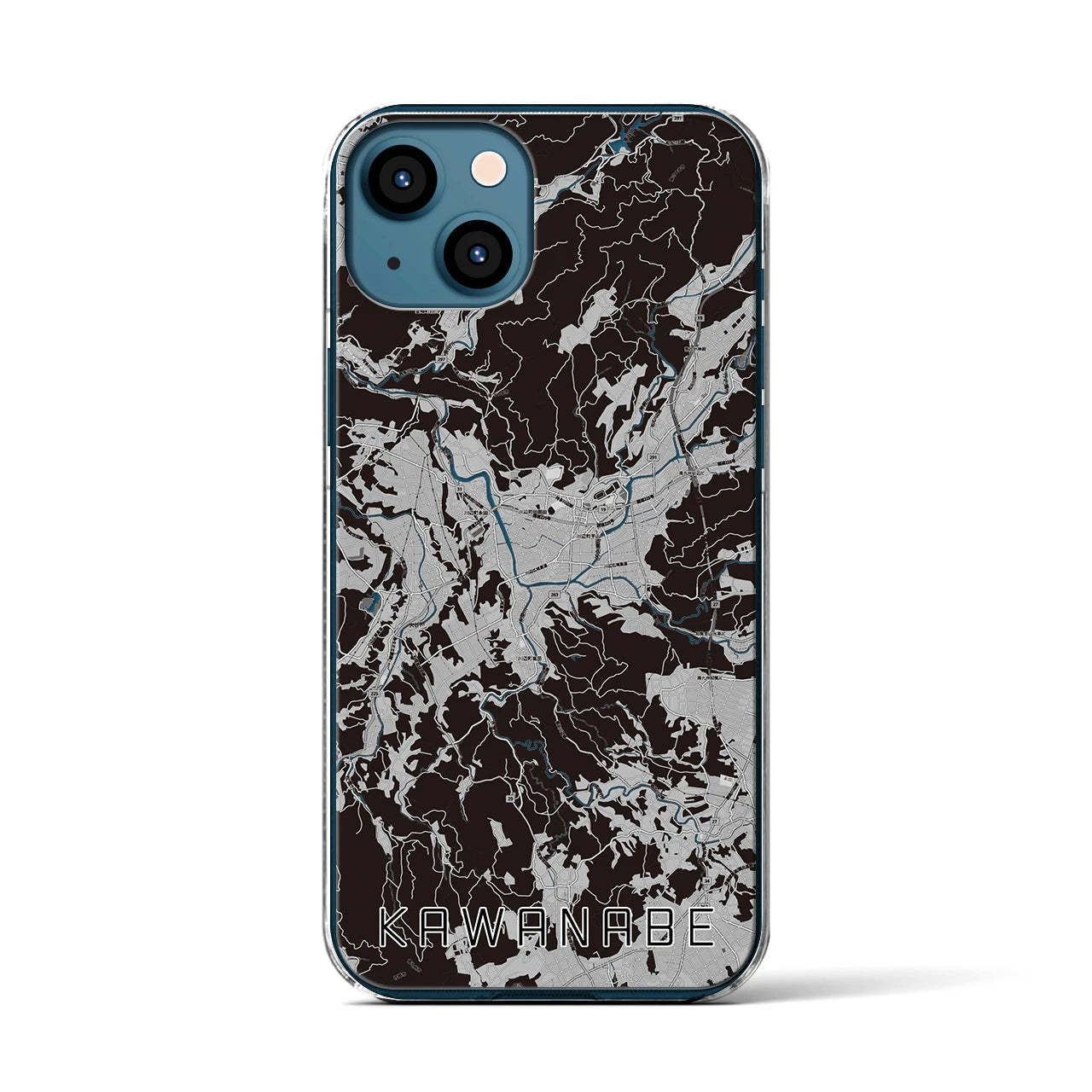 【川辺(鹿児島県)】地図柄iPhoneケース(クリアタイプ)モノトーン・iPhone 13 用